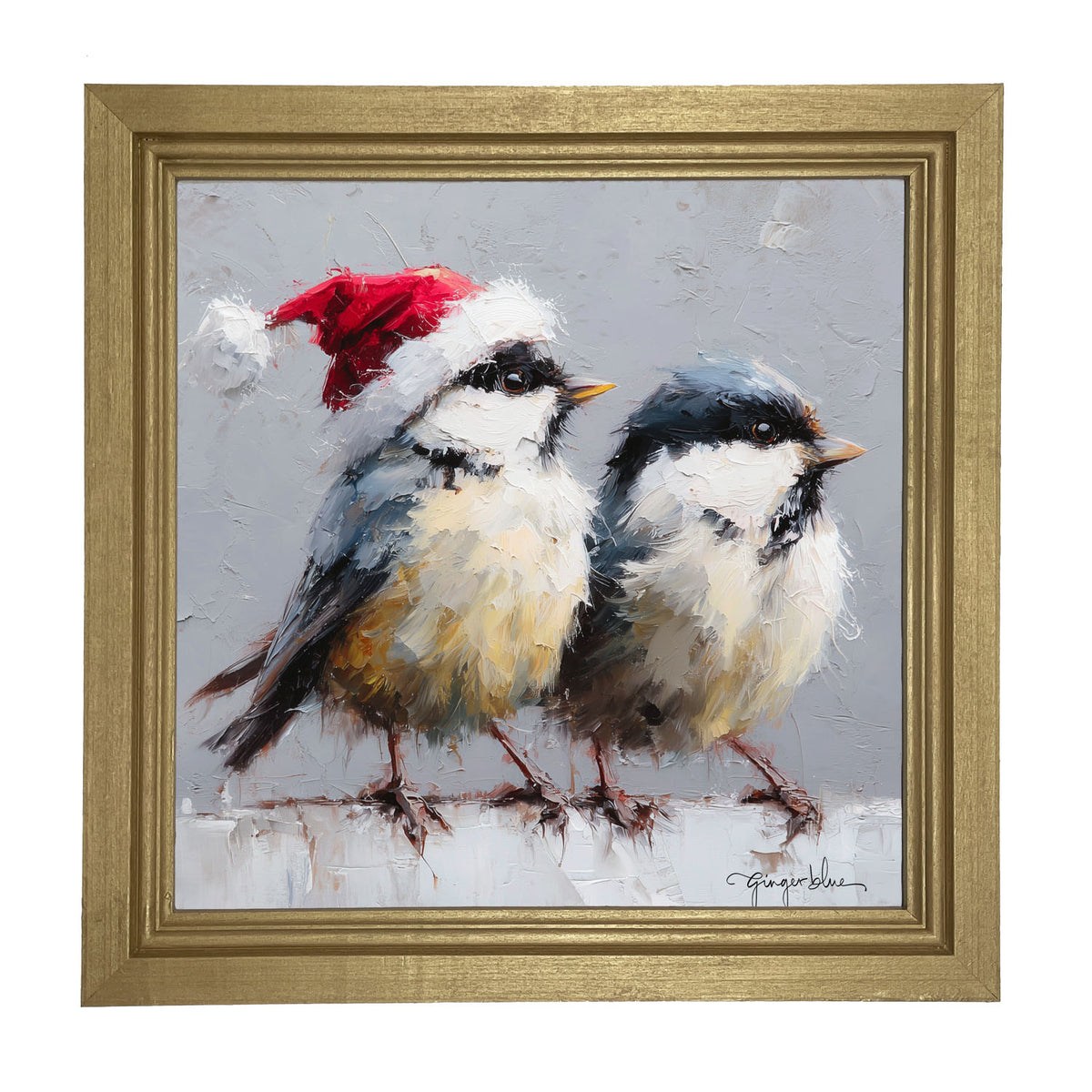 Santa Hat Birds - Framed Art