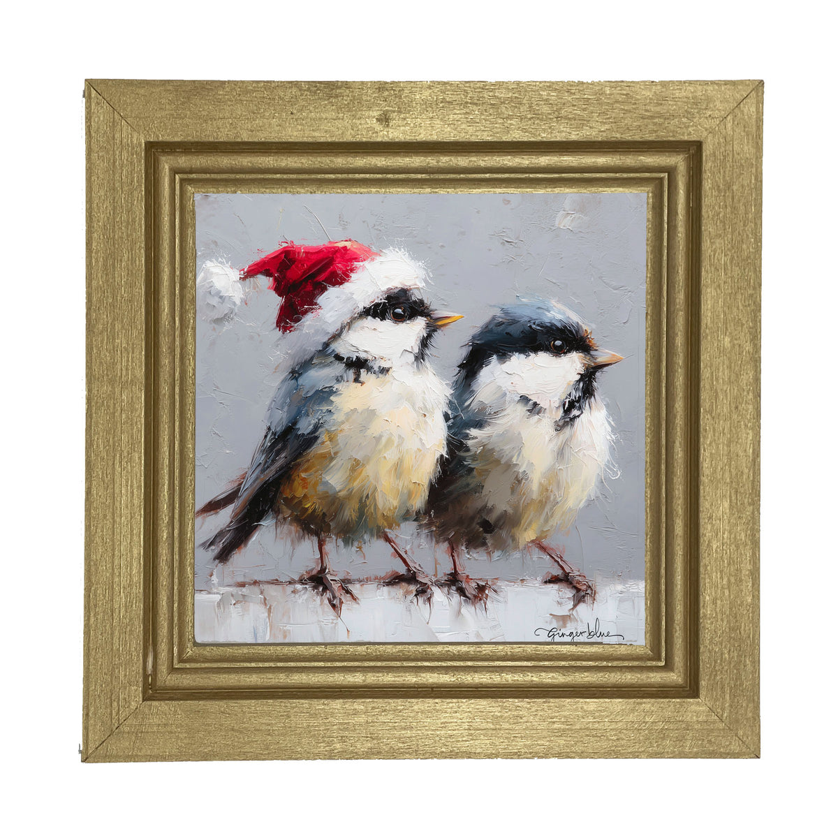 Santa Hat Birds - Framed Art