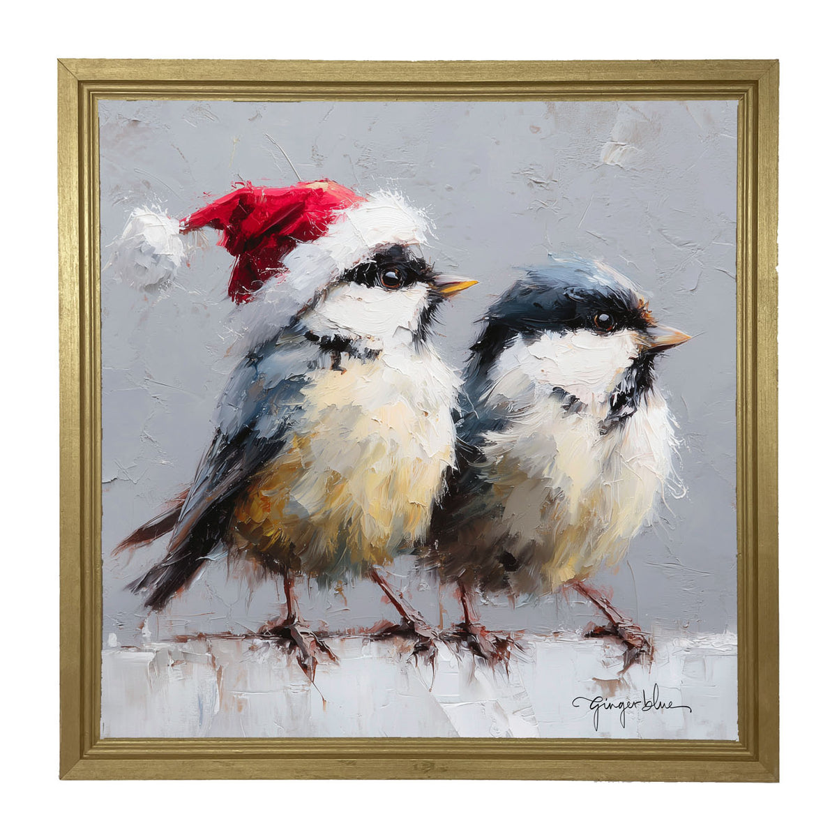 Santa Hat Birds - Framed Art