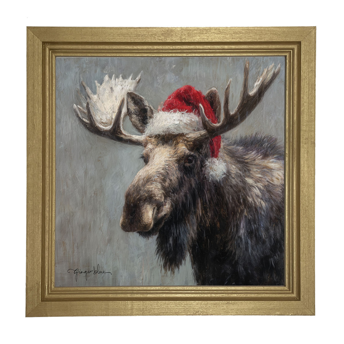 Santa Hat Moose - Framed Art