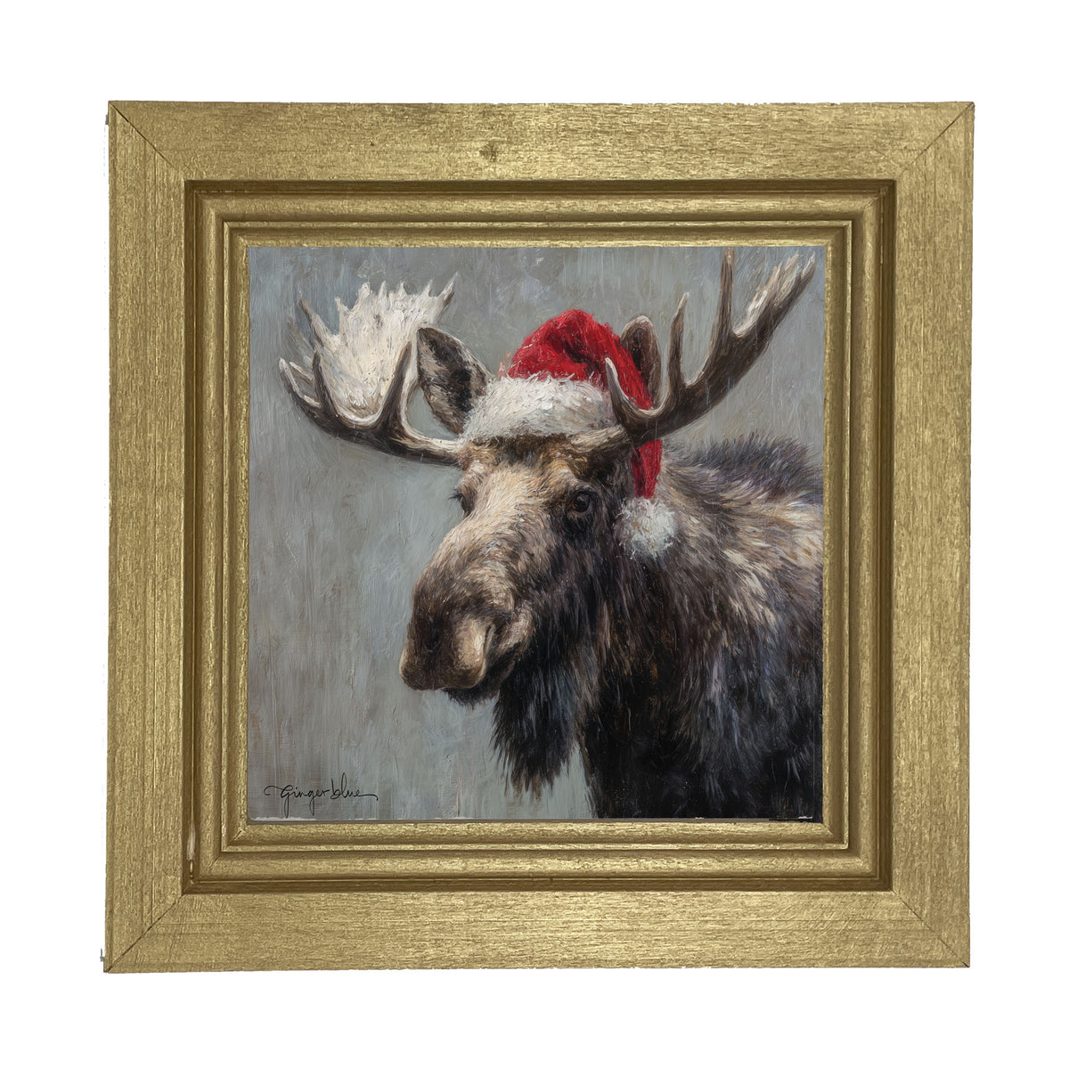 Santa Hat Moose - Framed Art