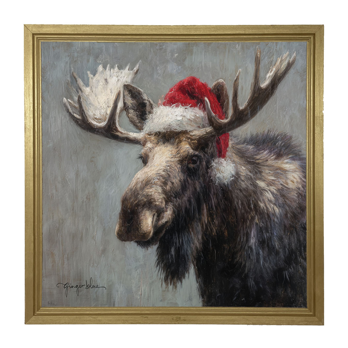 Santa Hat Moose - Framed Art