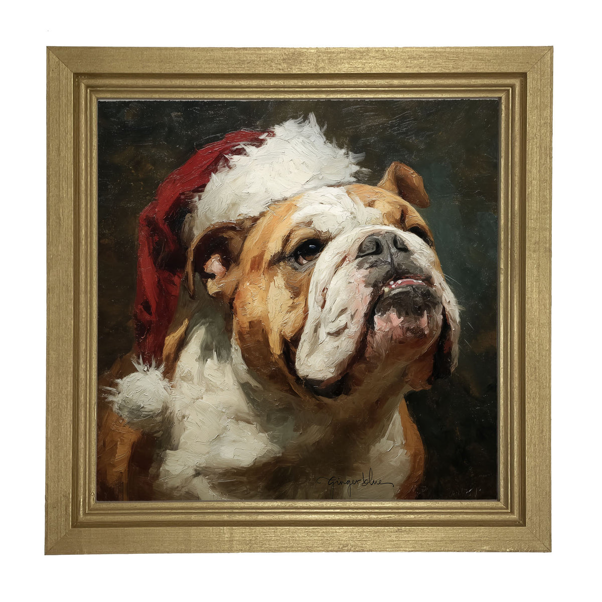 Santa Hat Bulldog - Framed Art