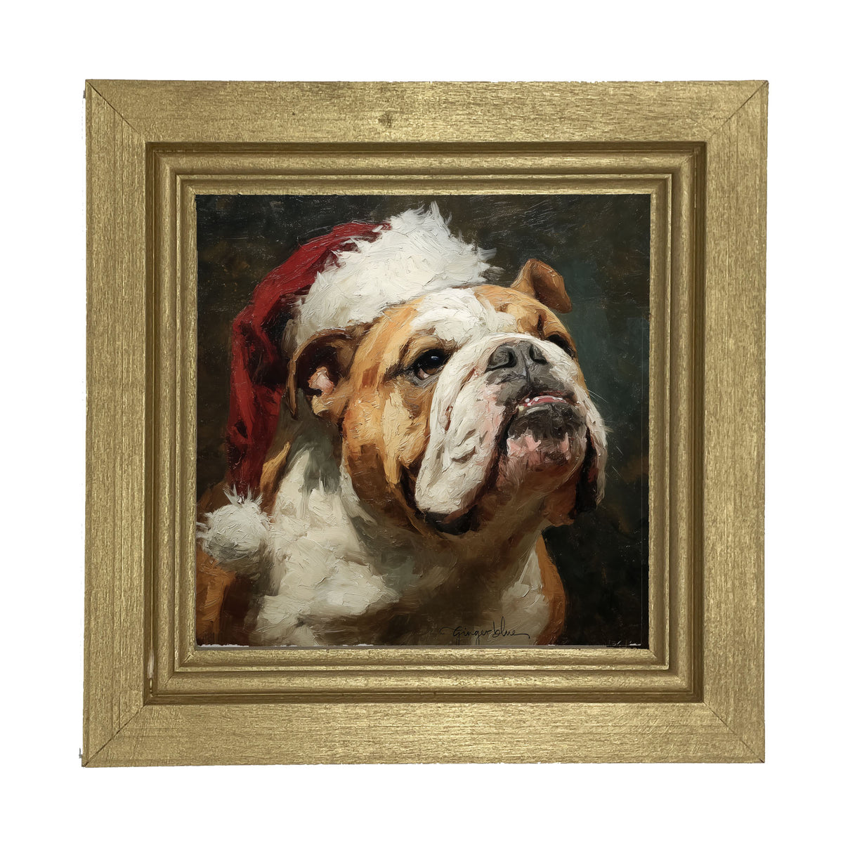 Santa Hat Bulldog - Framed Art