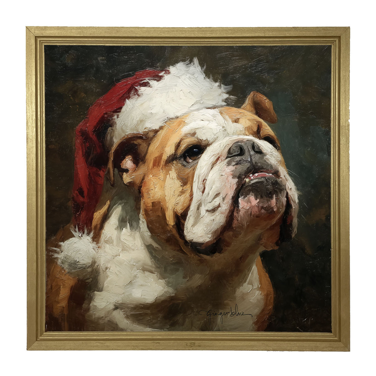 Santa Hat Bulldog - Framed Art