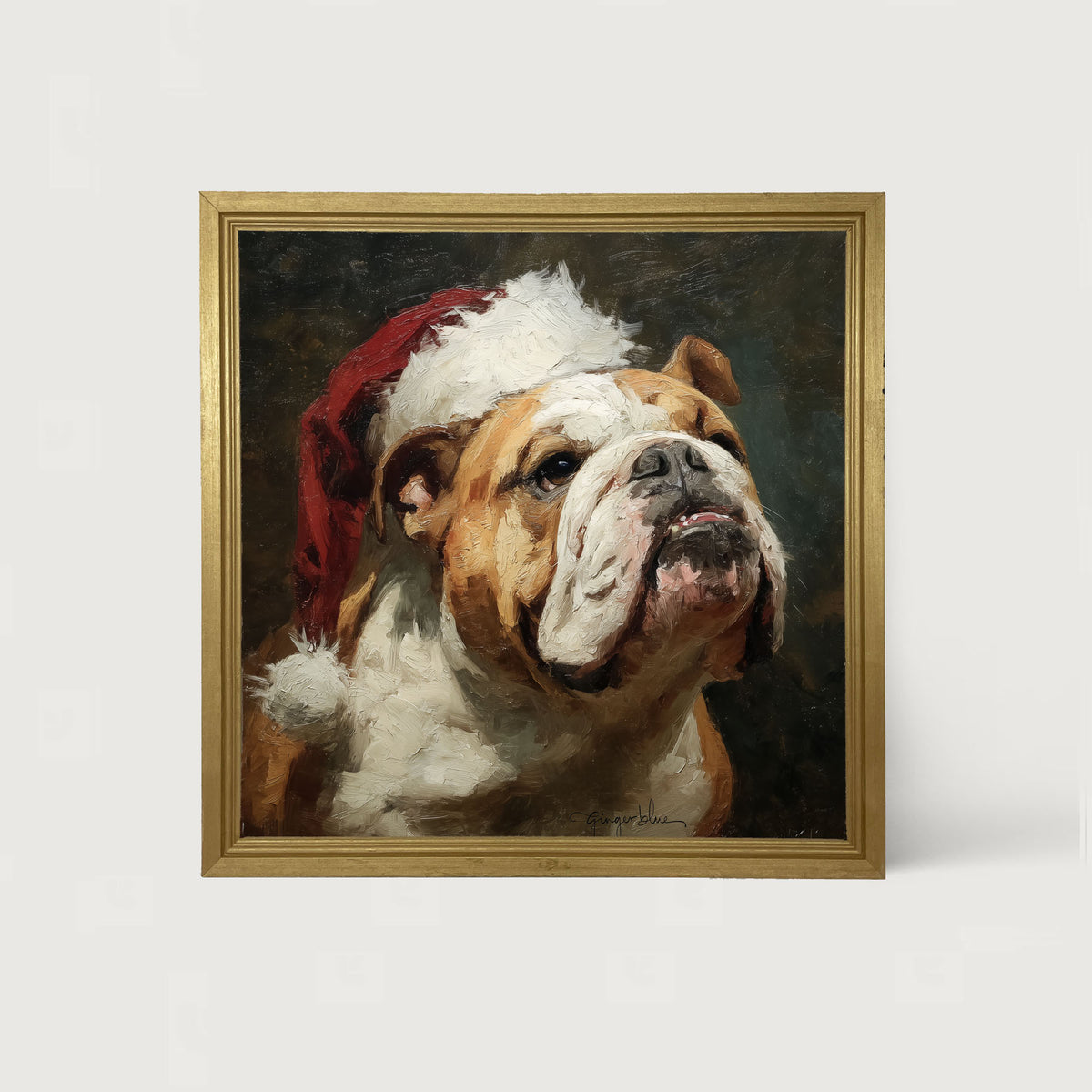 Santa Hat Bulldog - Framed Art