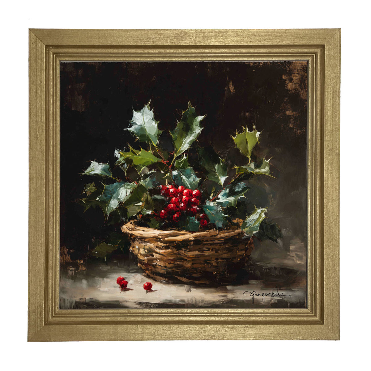 Holly in Woven Basket - Framed Art