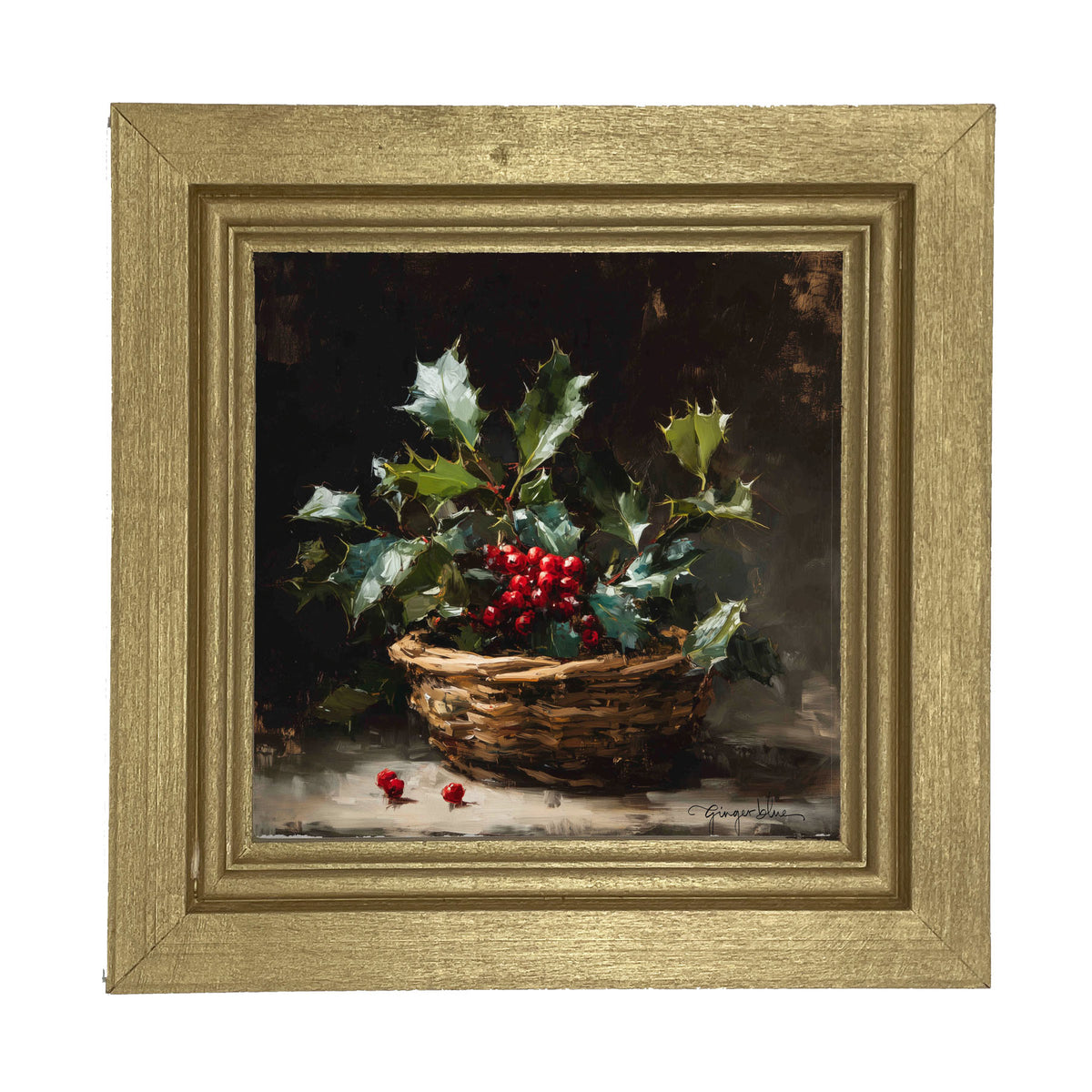 Holly in Woven Basket - Framed Art