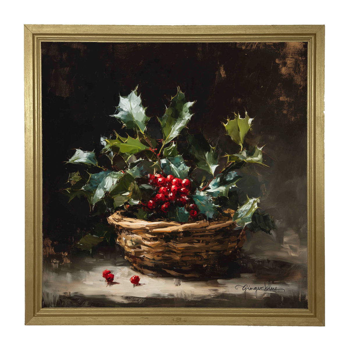 Holly in Woven Basket - Framed Art