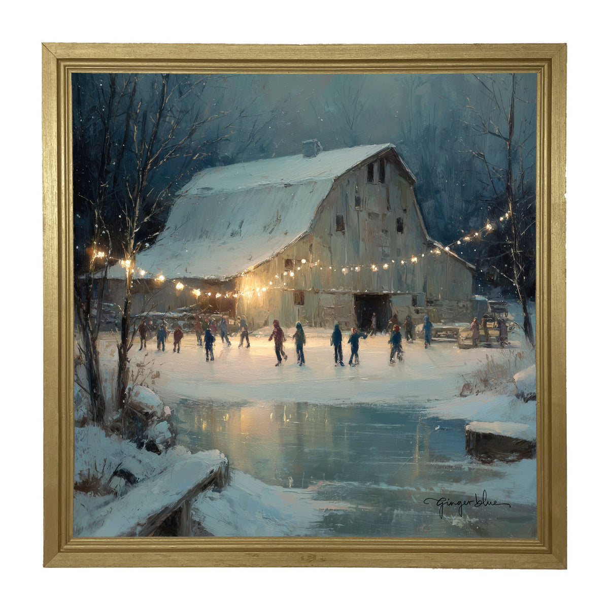 Winter Gathering at the Barn - Framed Art