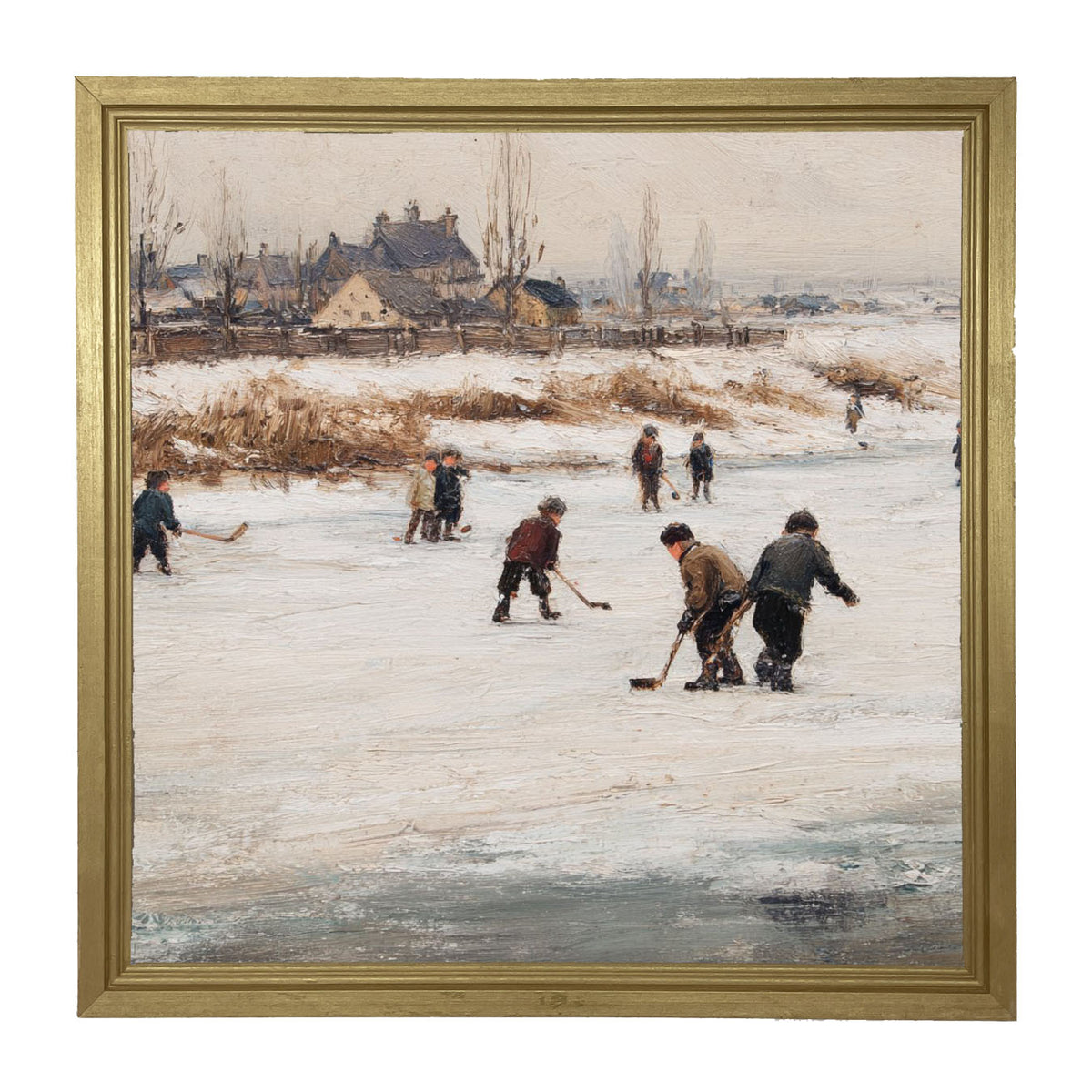 Children Playing Hockey - Framed Art