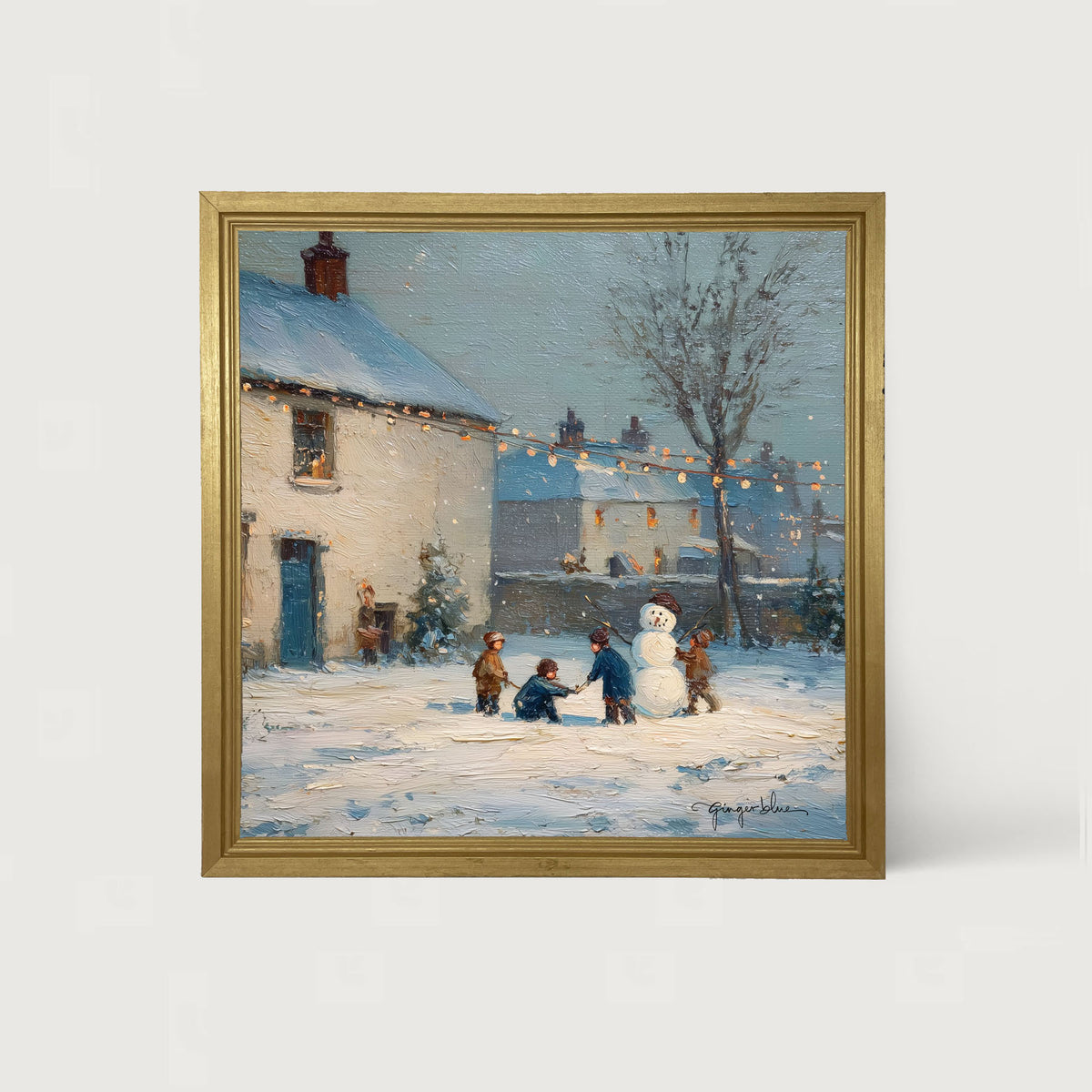 Children Making a Snowman at Home