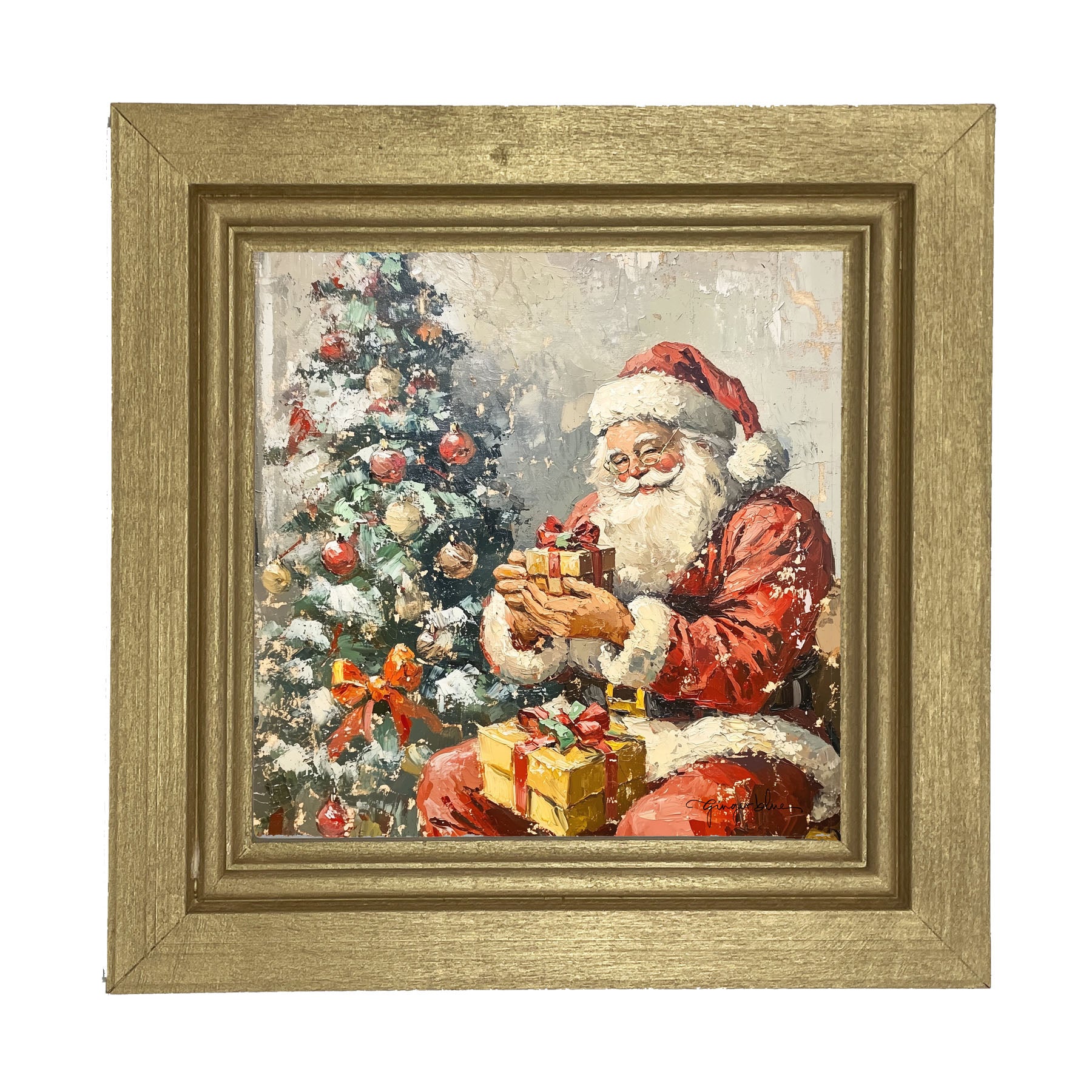 Santa Placing Presents under the Tree - Framed Art