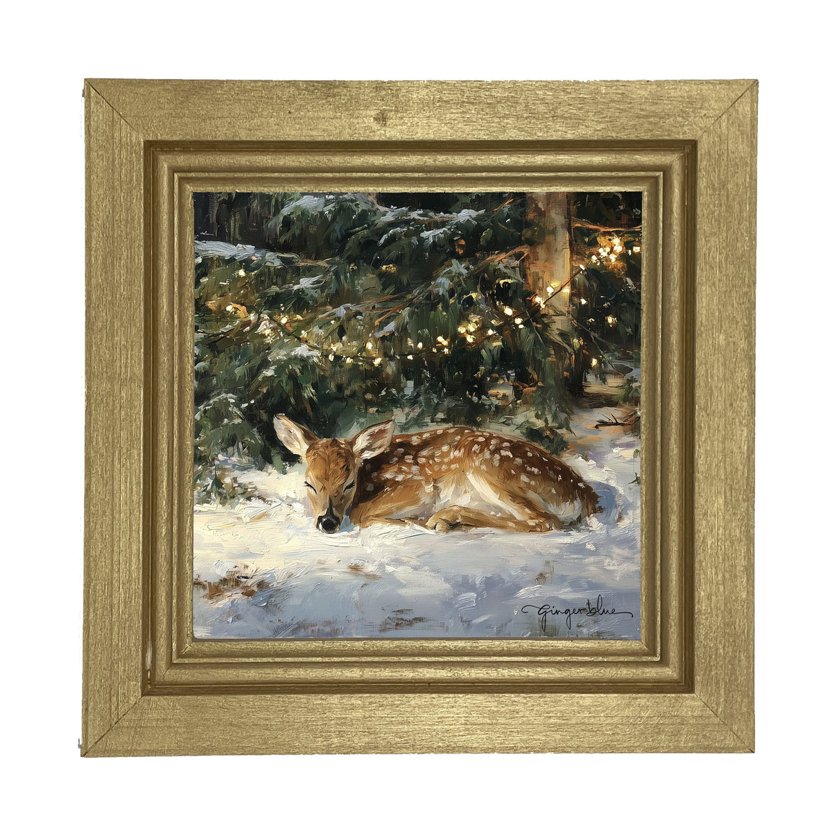 Deer Sleeping under Pine Tree - Framed Art