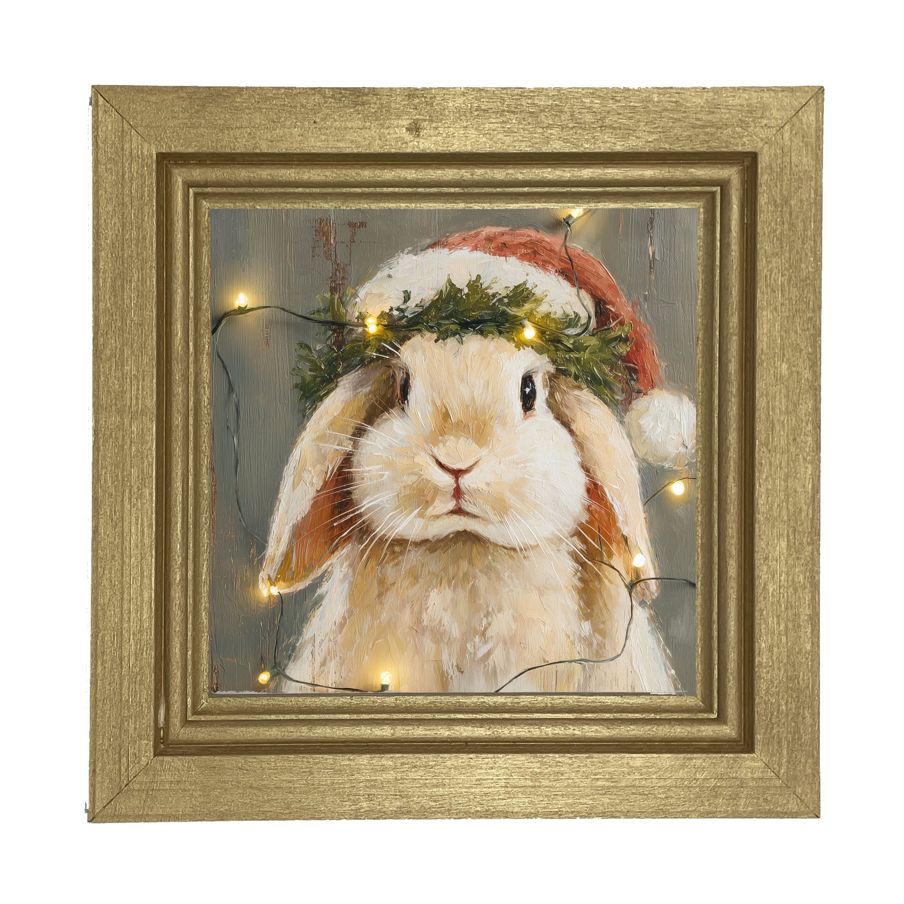 Christmas Lights with Tan Bunny - Framed art