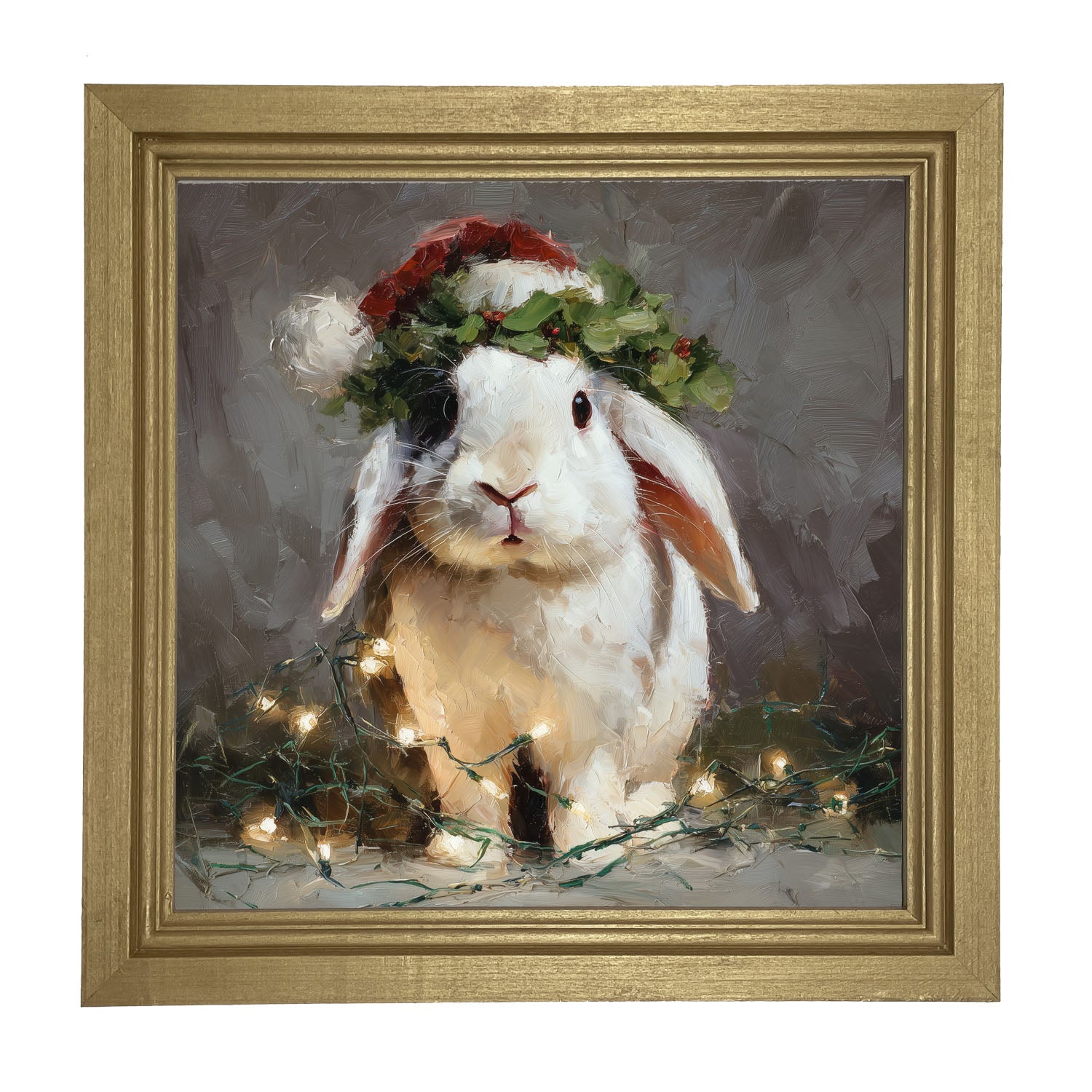 Christmas Lights with White Bunny - Framed art