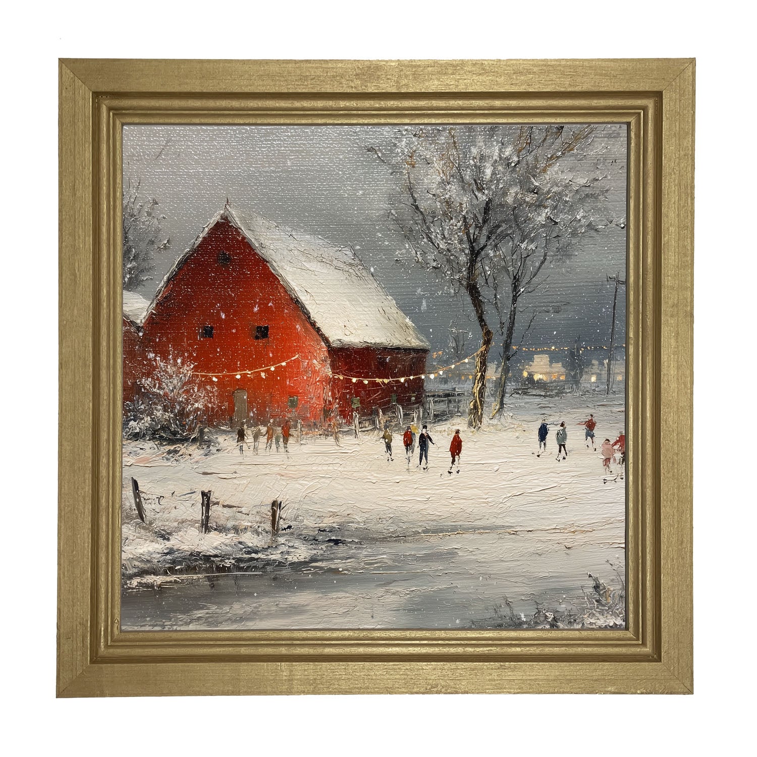Children Skating at the Red Barn - Framed Art