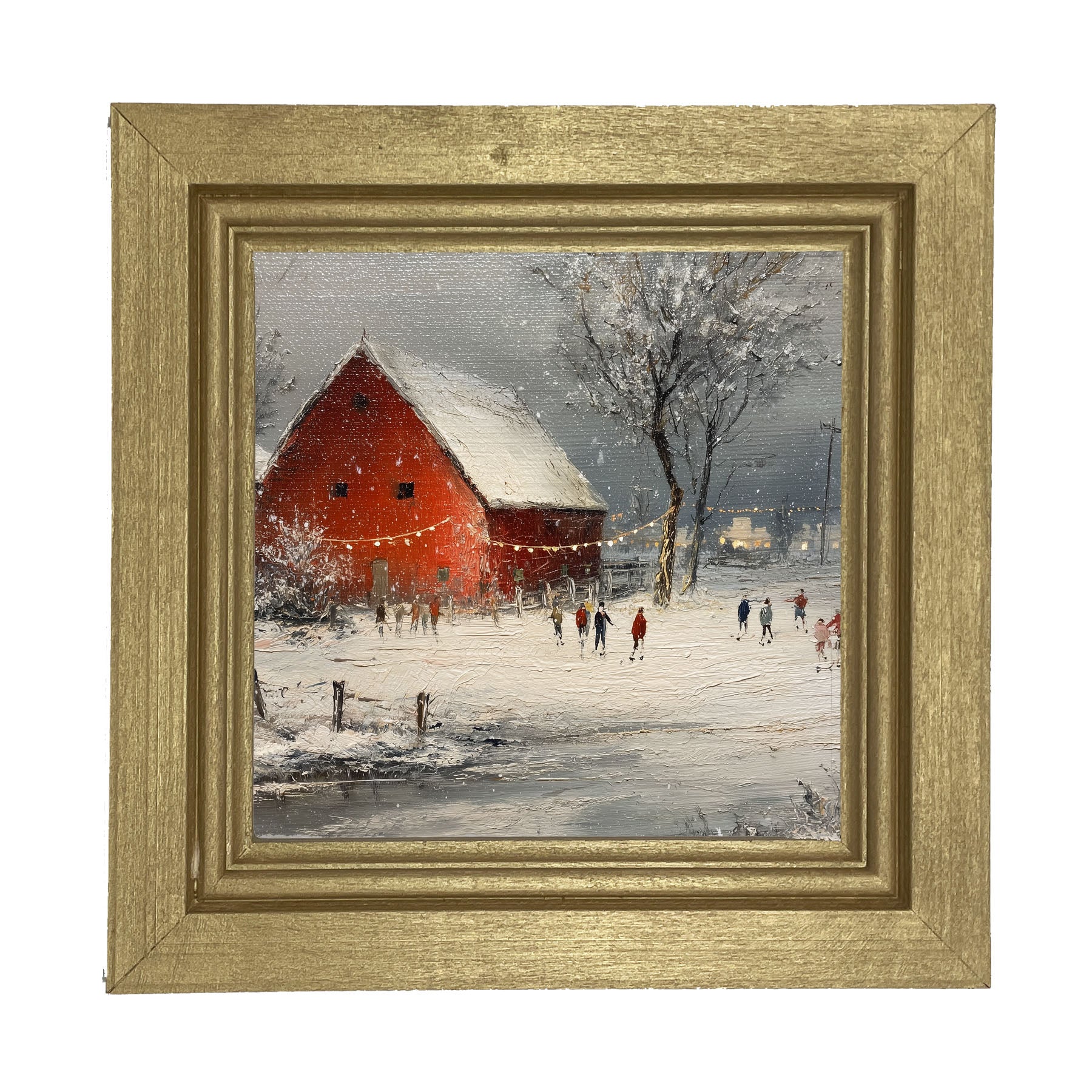 Children Skating at the Red Barn - Framed Art