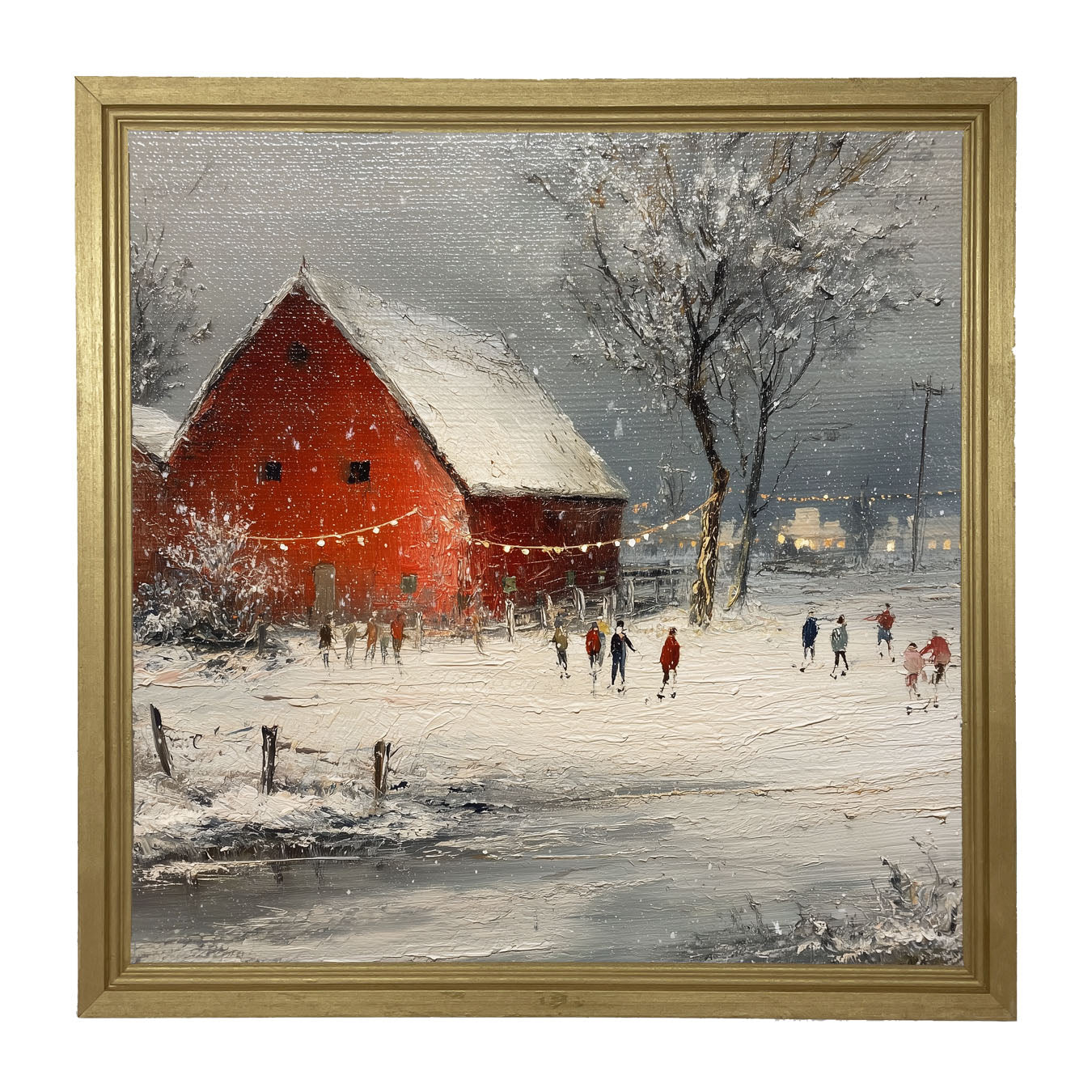 Children Skating at the Red Barn - Framed Art