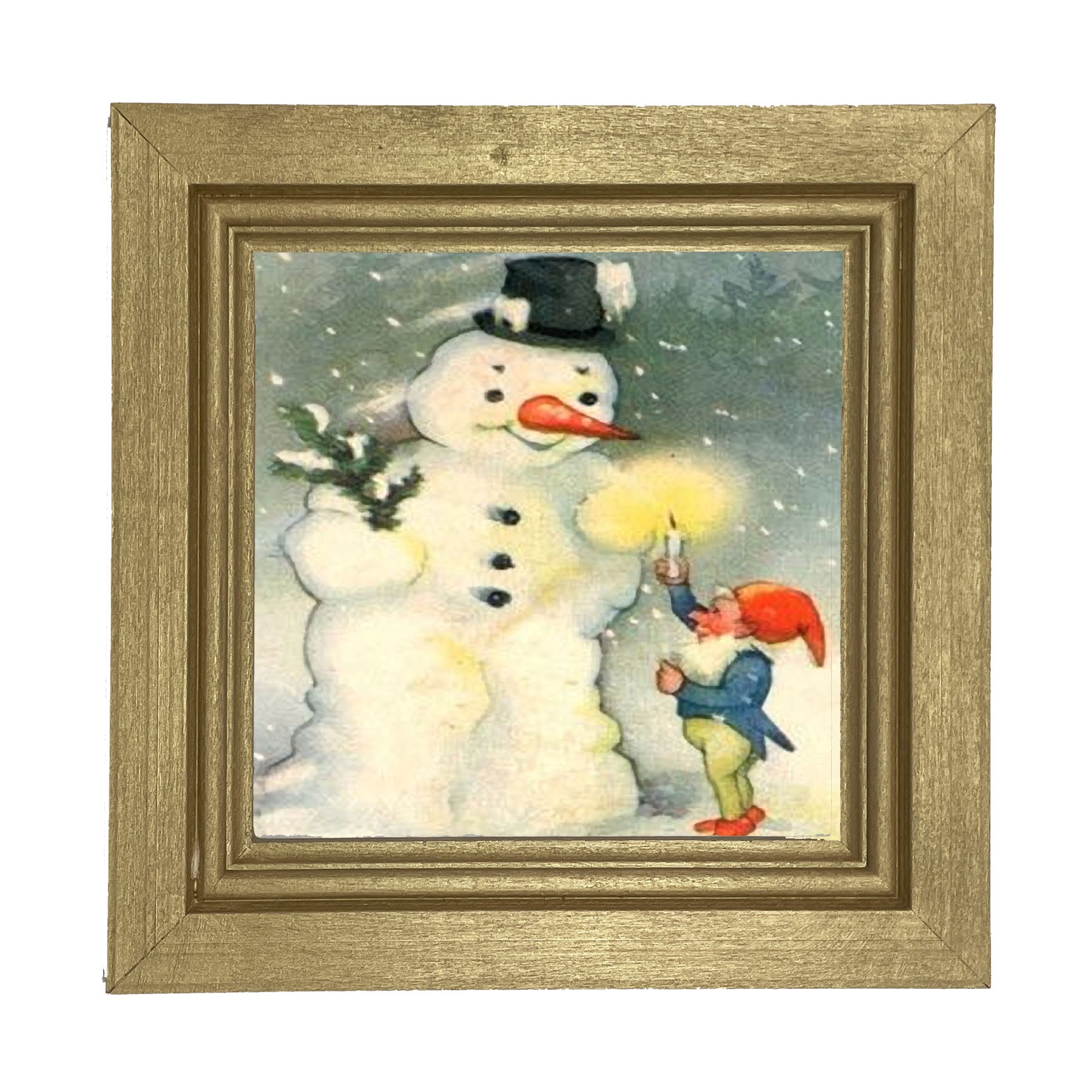 Snowman with Elf - Framed art