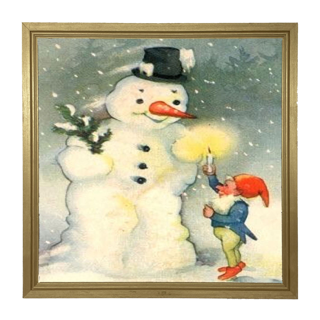 Snowman with Elf - Framed art