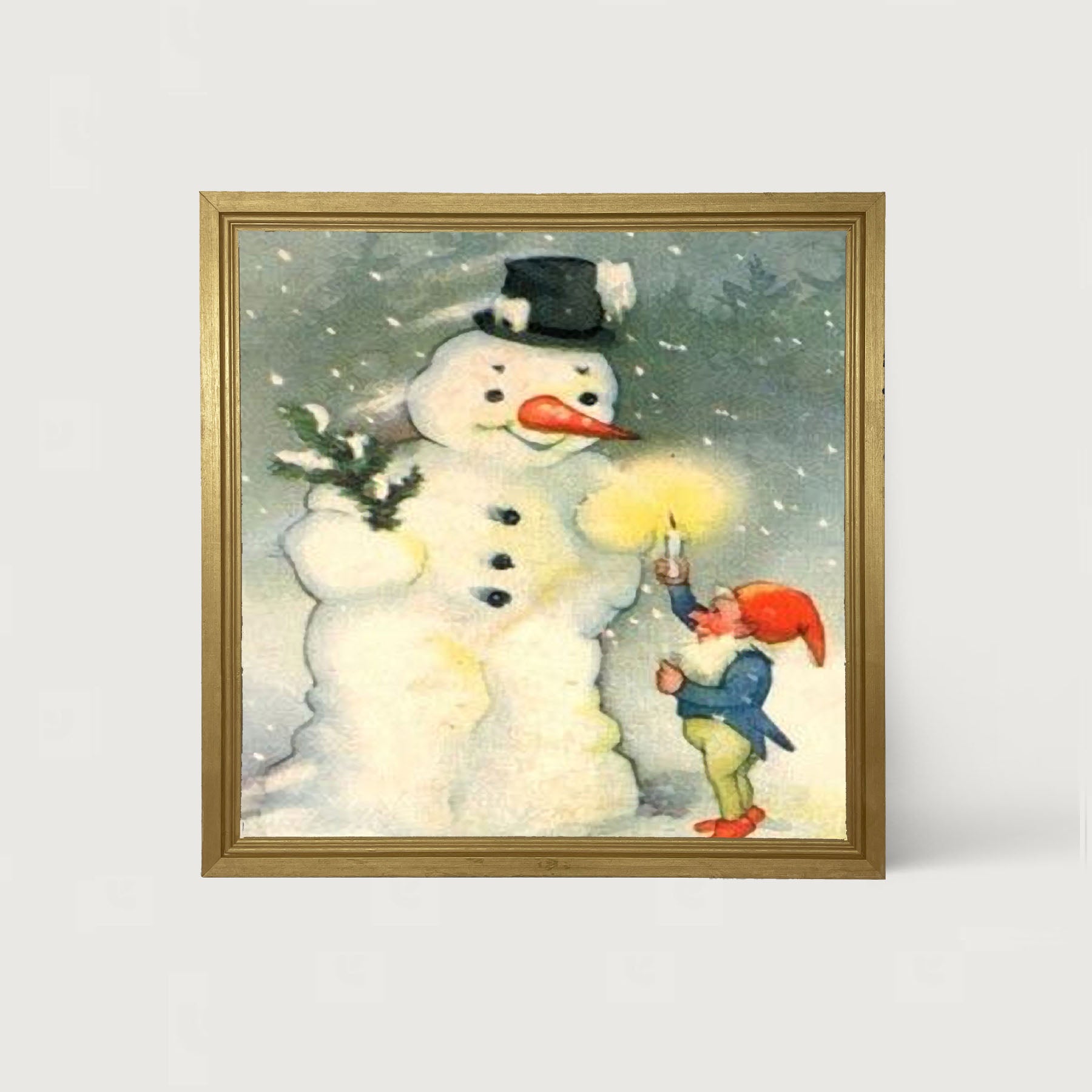 Snowman with Elf - Framed art
