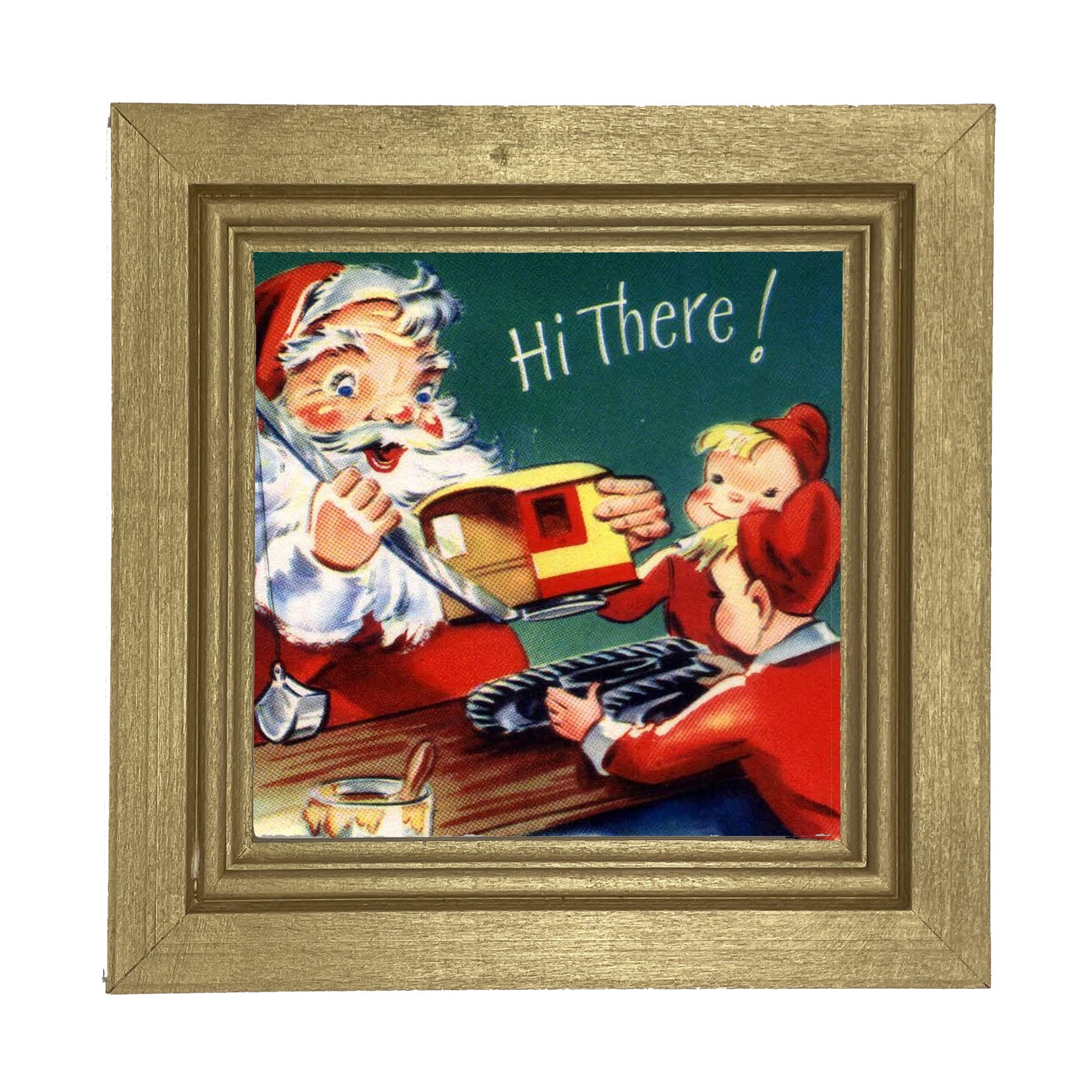 Santa with Elves Building a Train - Framed art
