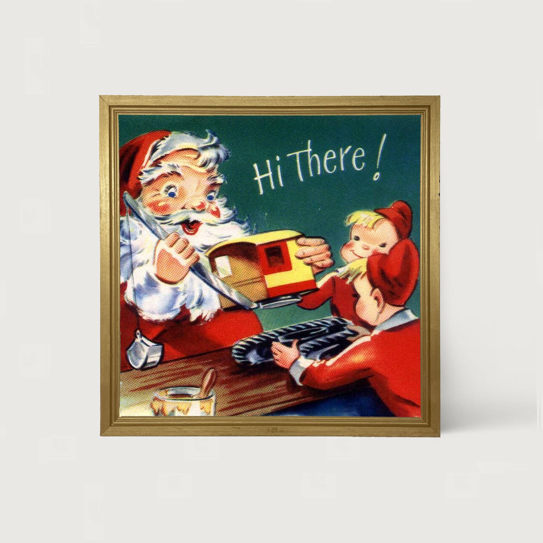 Santa with Elves Building a Train - Framed art