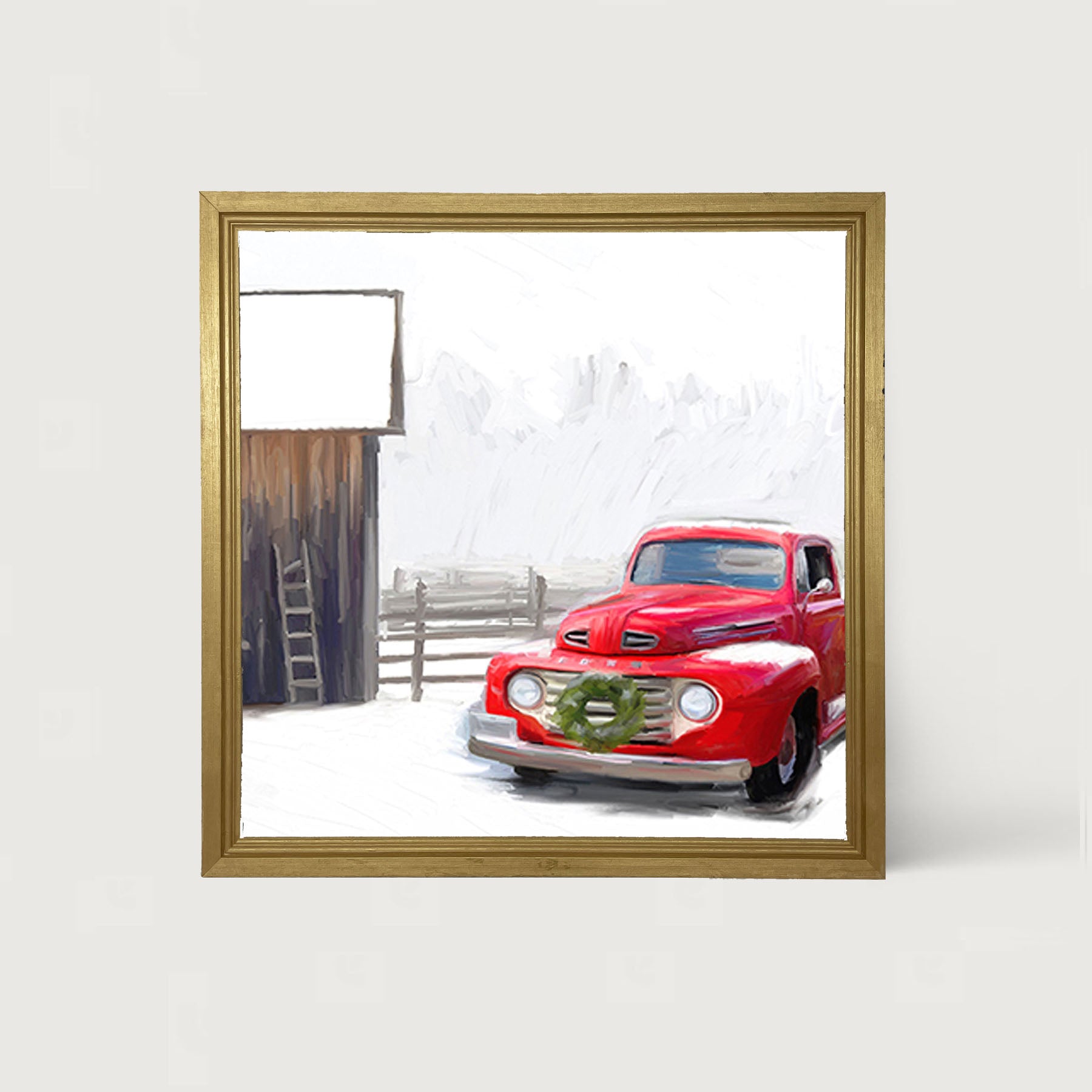 Winter red Ford - Framed art