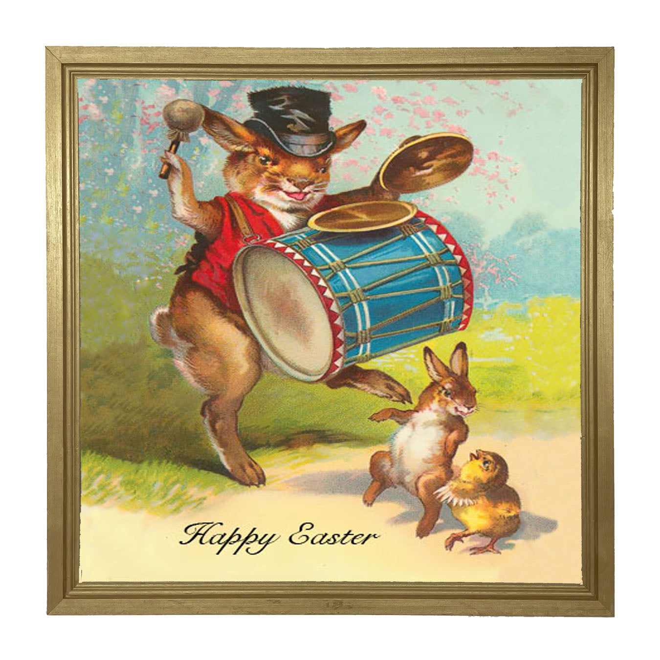 Bunny Playing Drum - Framed art
