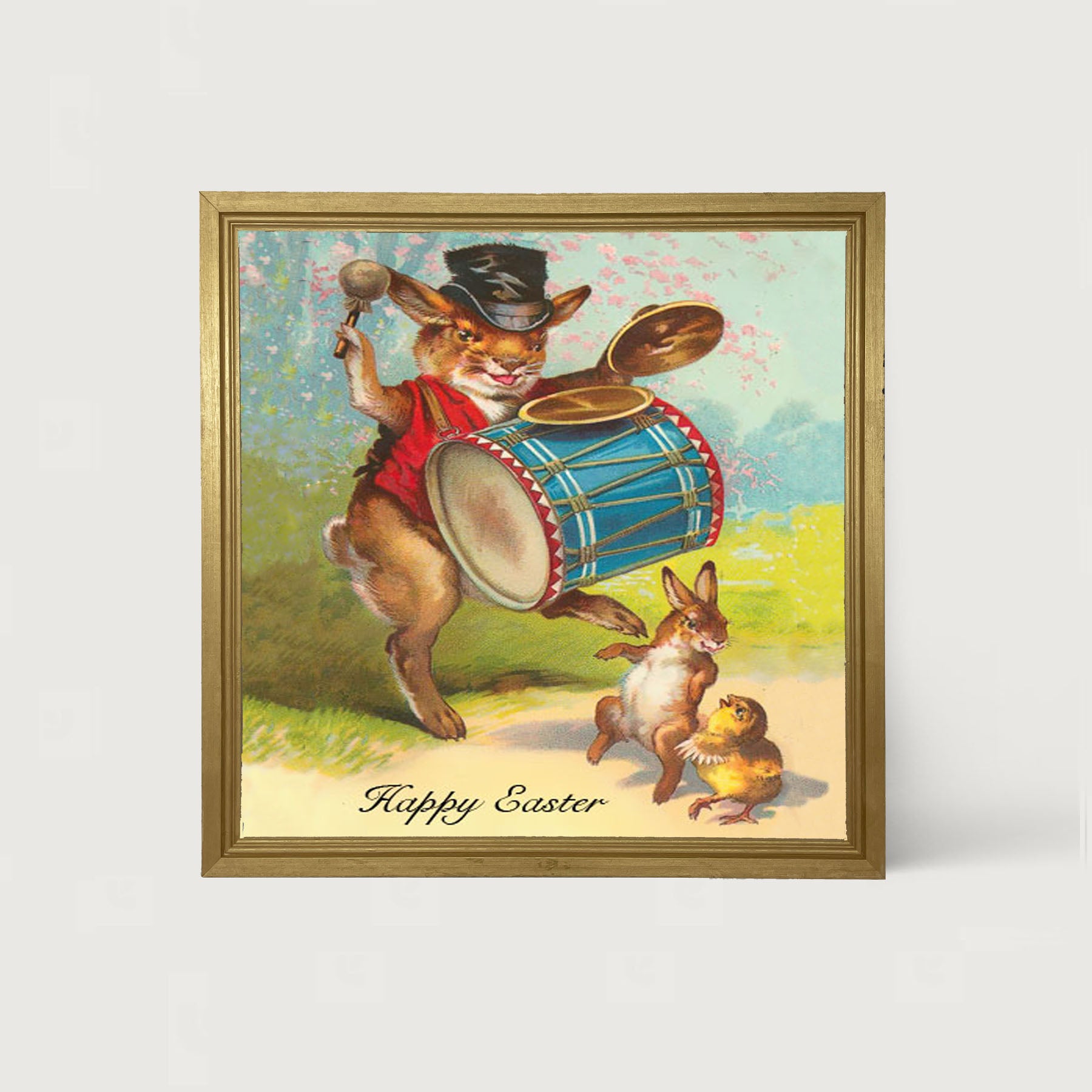 Bunny Playing Drum - Framed art