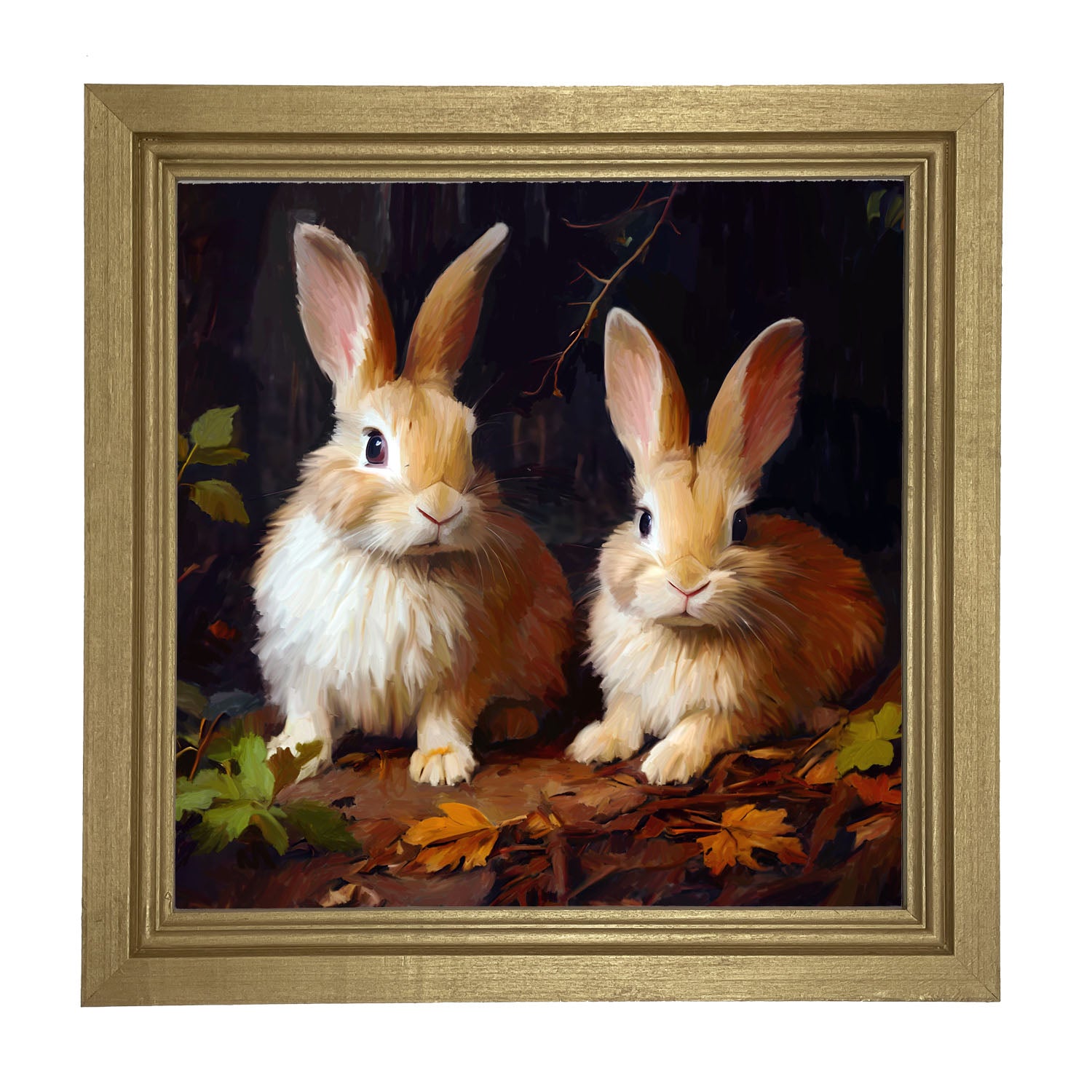 Bunnies with leaves - Framed art