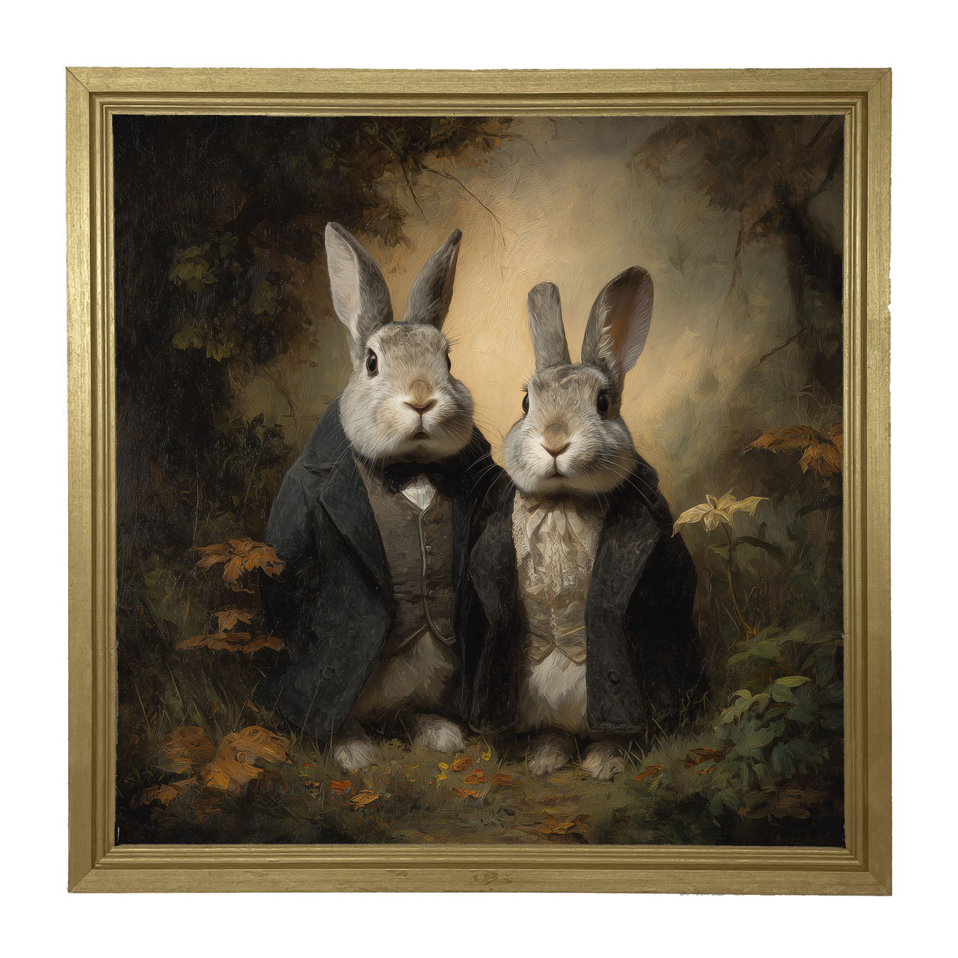 Bunnies Posing in Coats - Framed Art