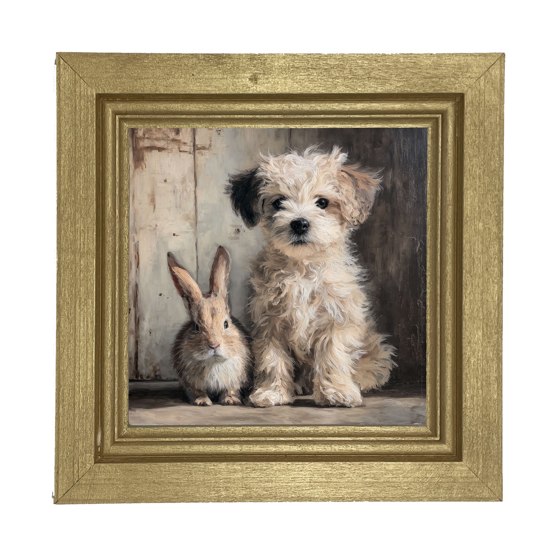 Dog Posing with Bunny - Framed Art