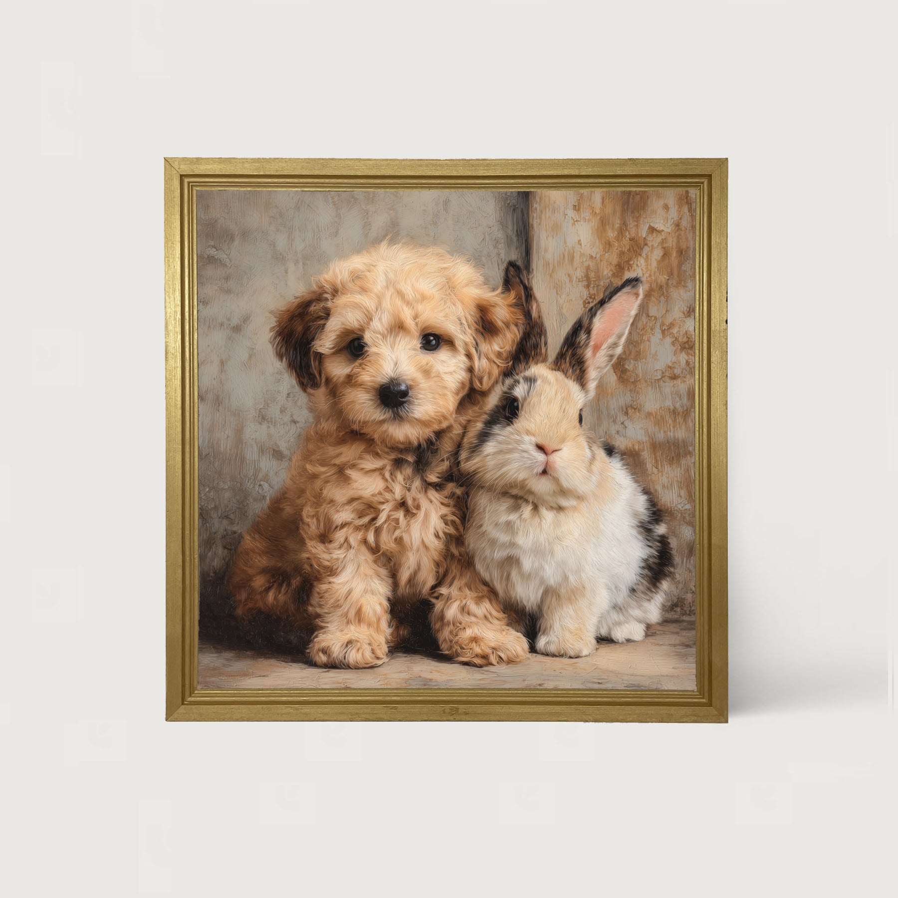 Dog and Bunny Friends - Framed Art