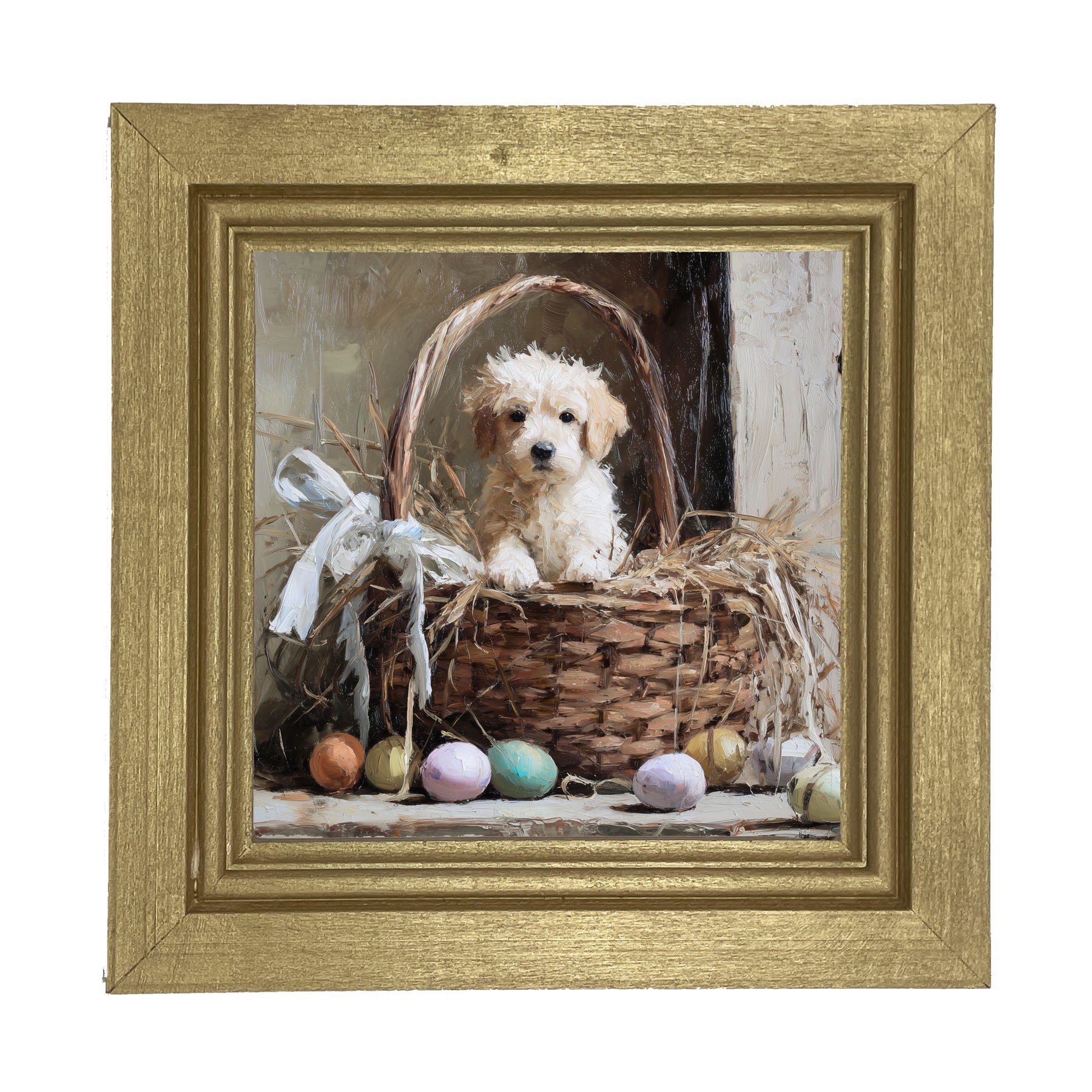Easter Basket - Dog with Easter eggs - Framed Art