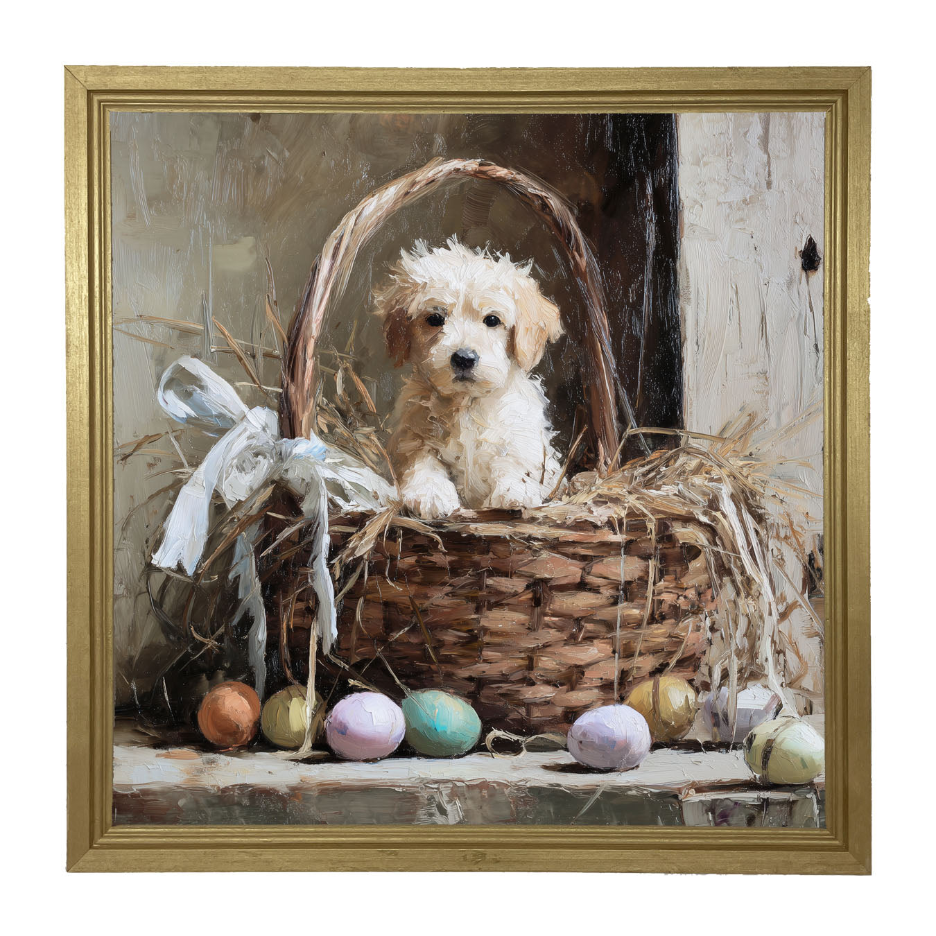 Easter Basket - Dog with Easter eggs - Framed Art