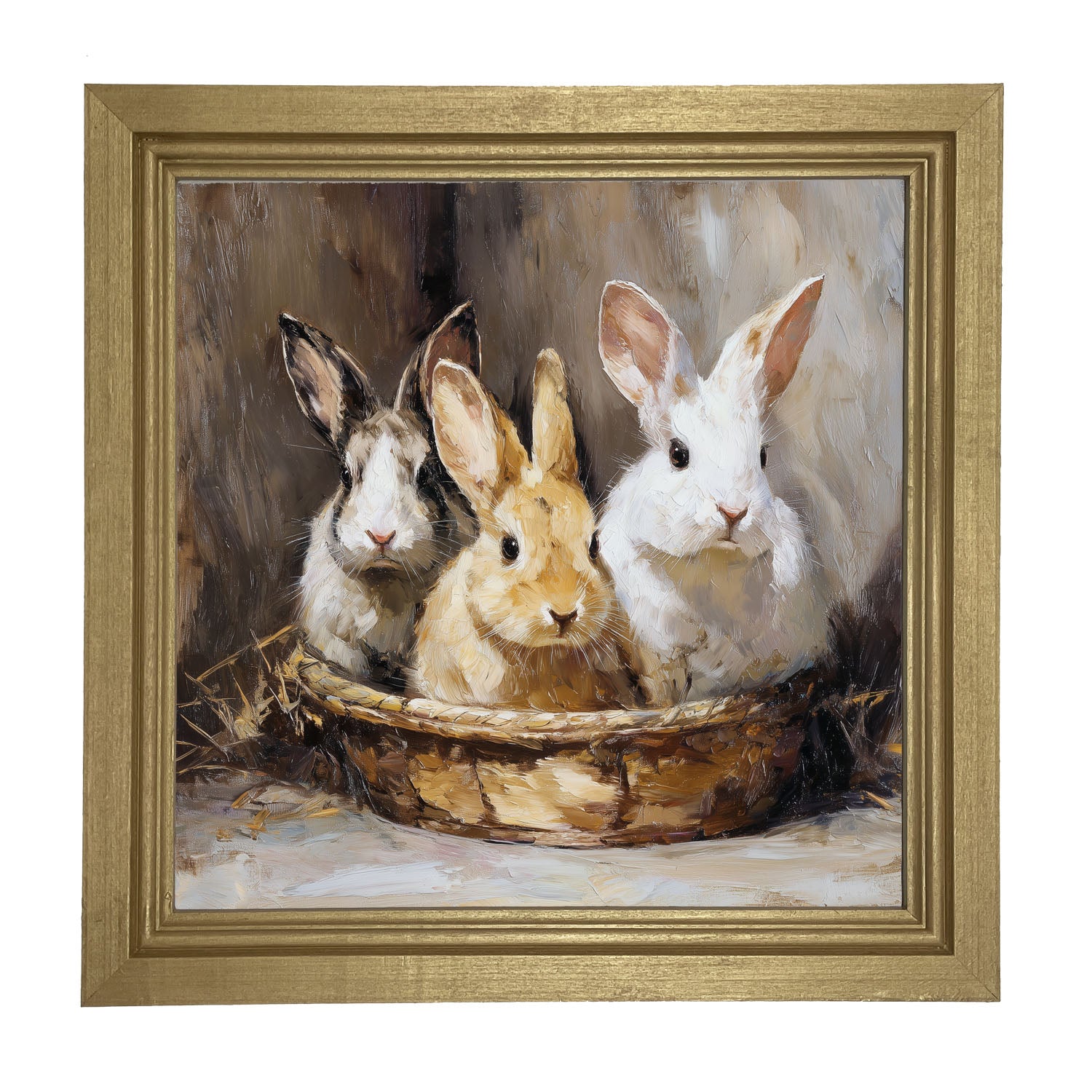 Easter Basket - Three Bunnies - Framed Art