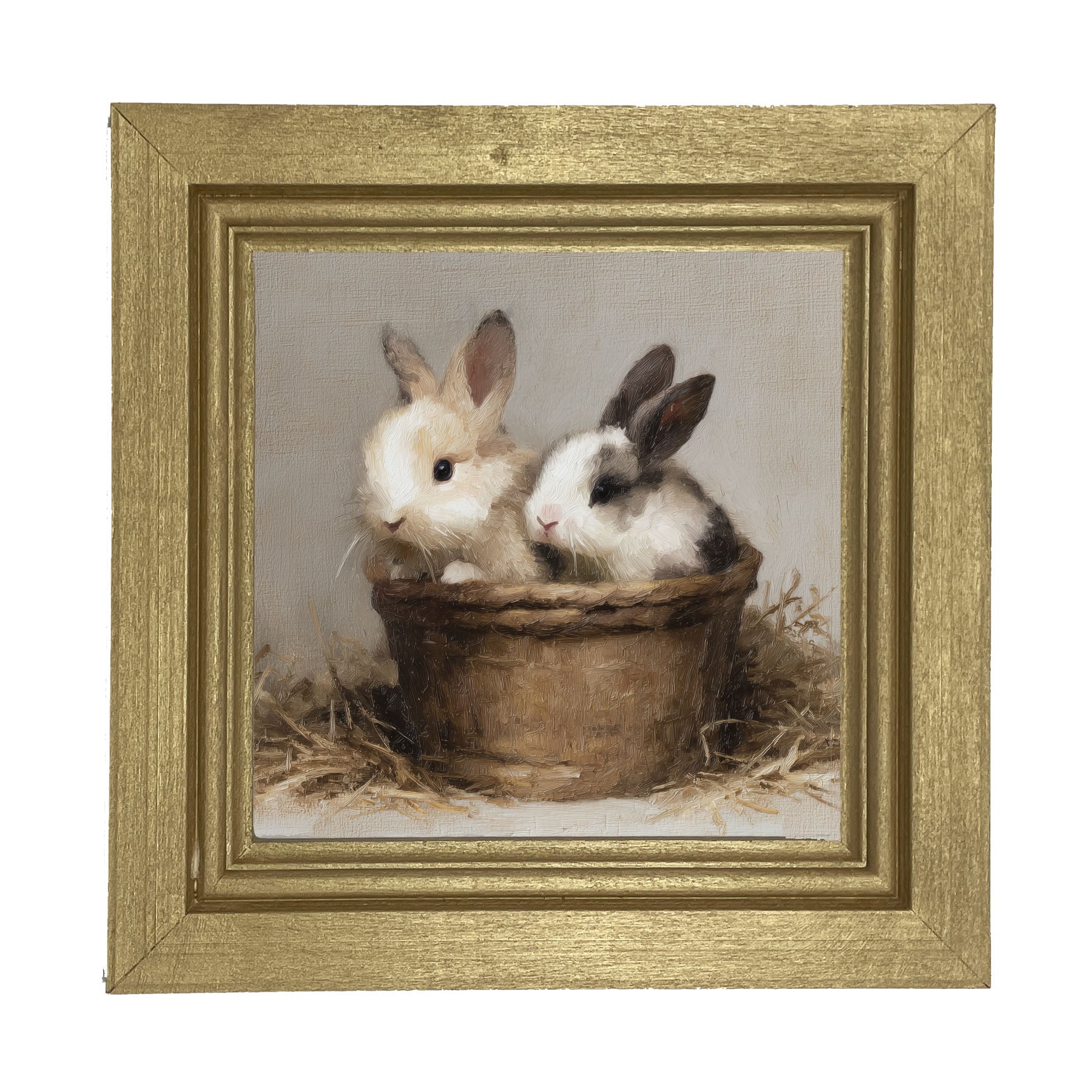 Easter Basket - Two Bunnies - Framed Art