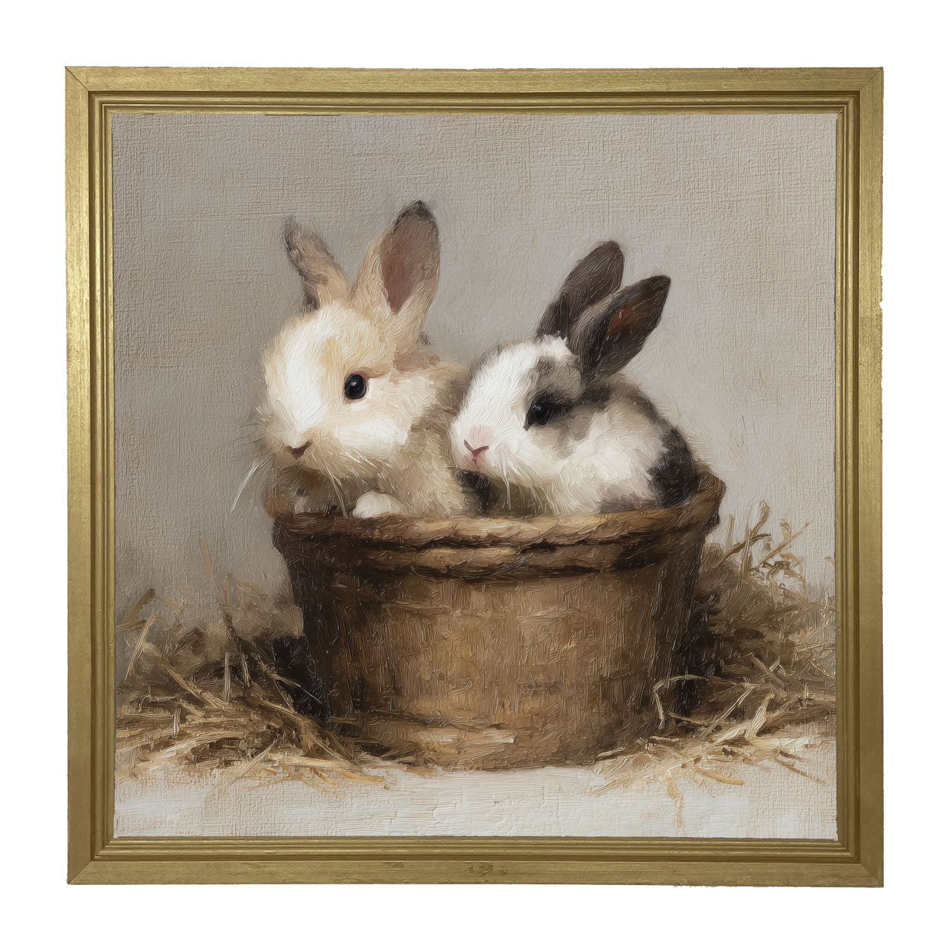 Easter Basket - Two Bunnies - Framed Art