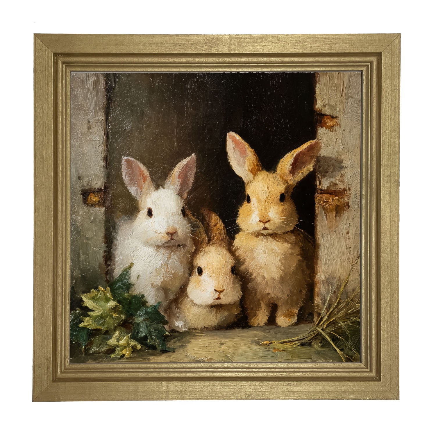 Three Rabbits in Doorway - Framed Art