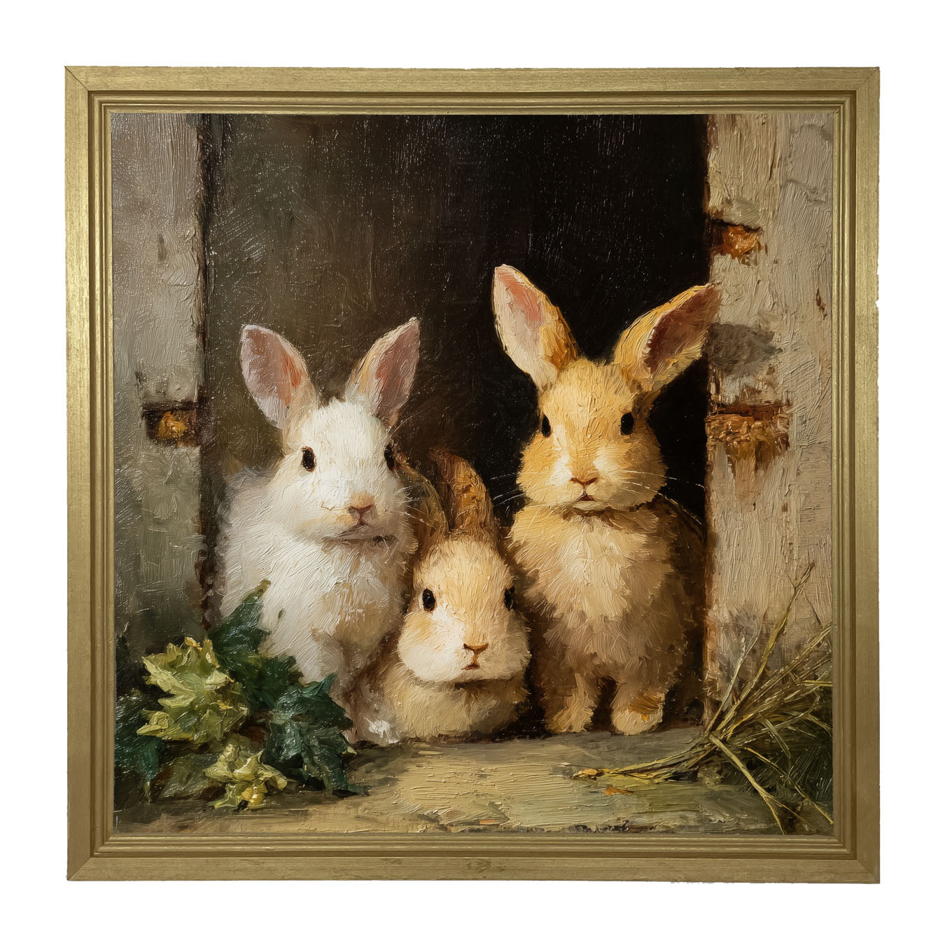 Three Rabbits in Doorway - Framed Art