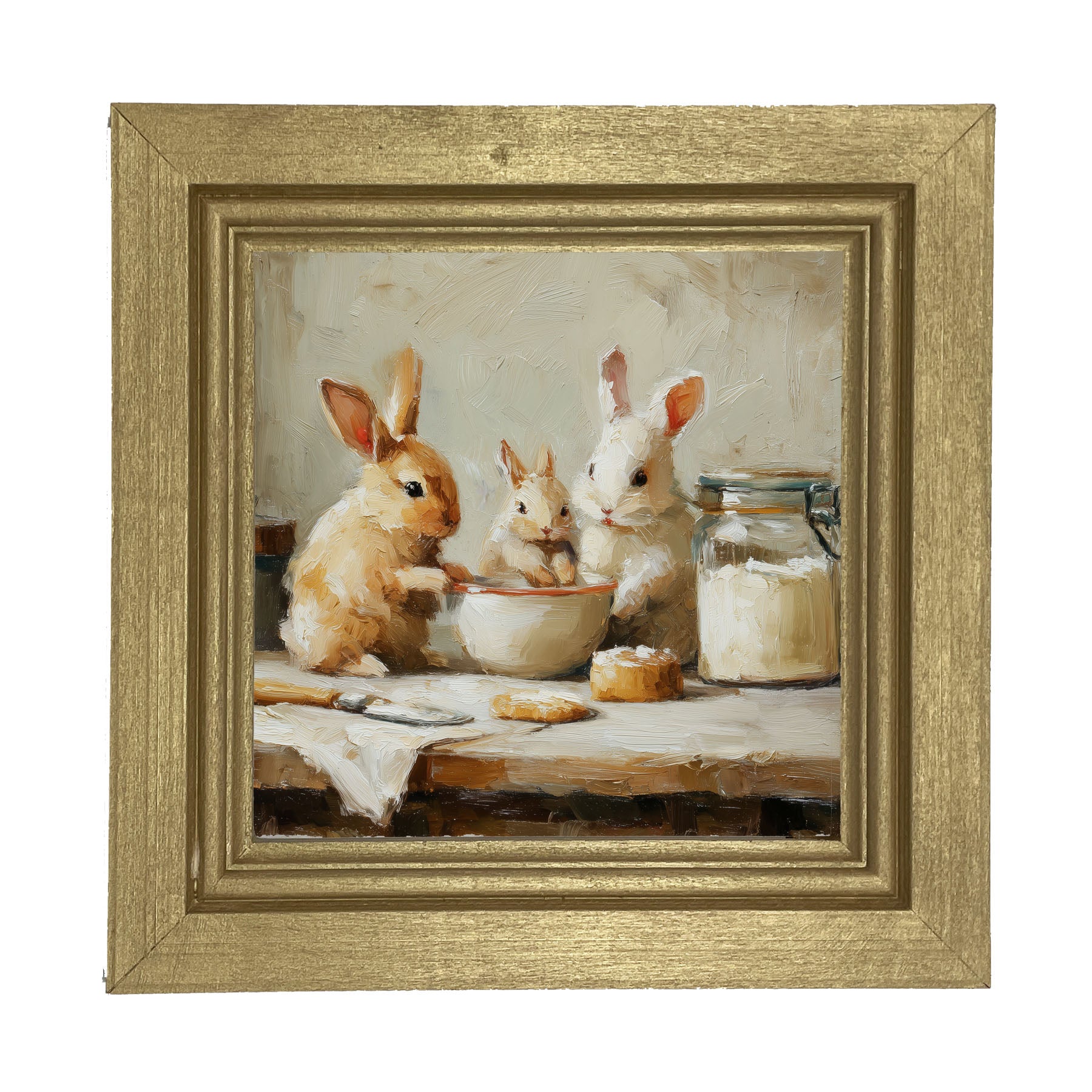 Bunnies Baking Together - Framed Art