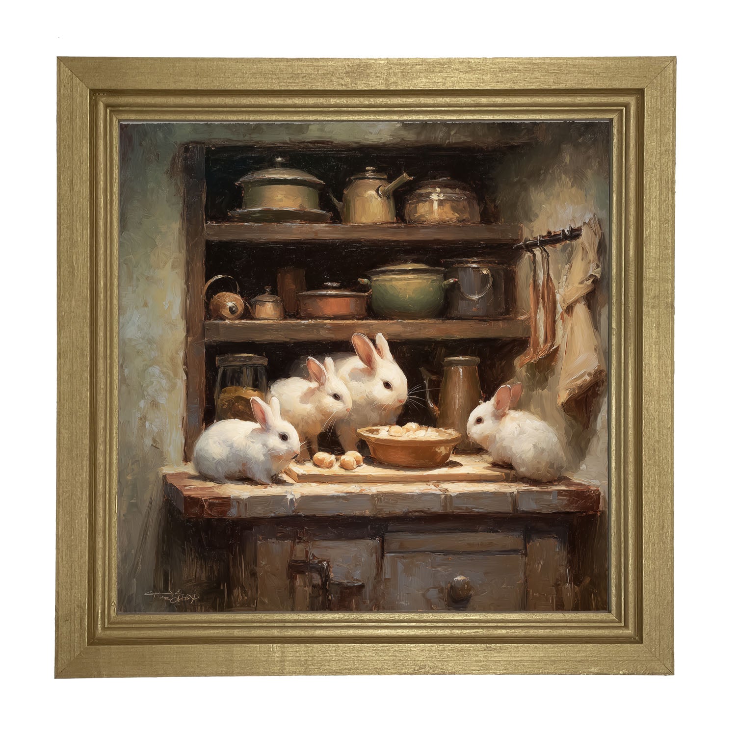 Bunnies Preparing a Meal - Framed Art
