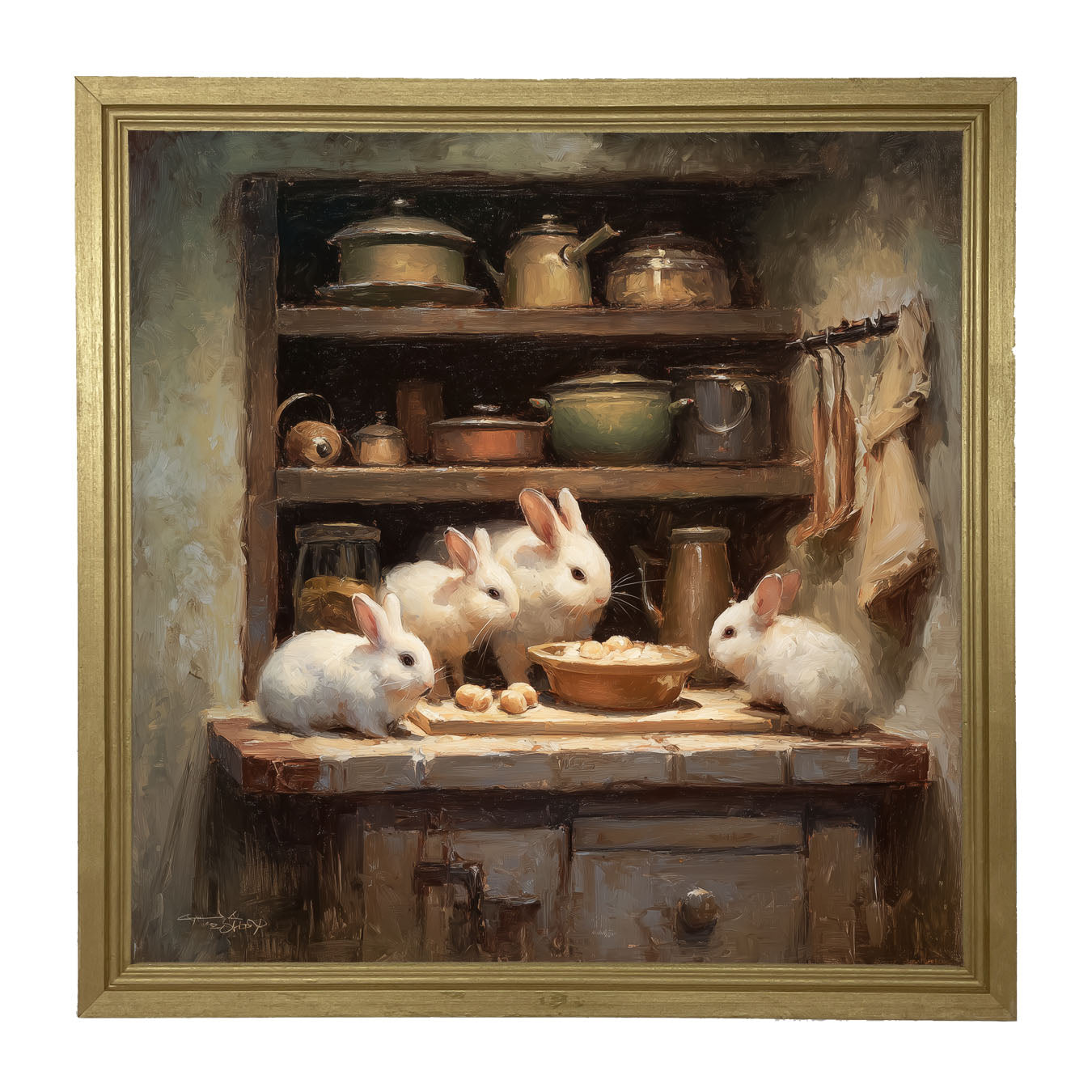 Bunnies Preparing a Meal - Framed Art