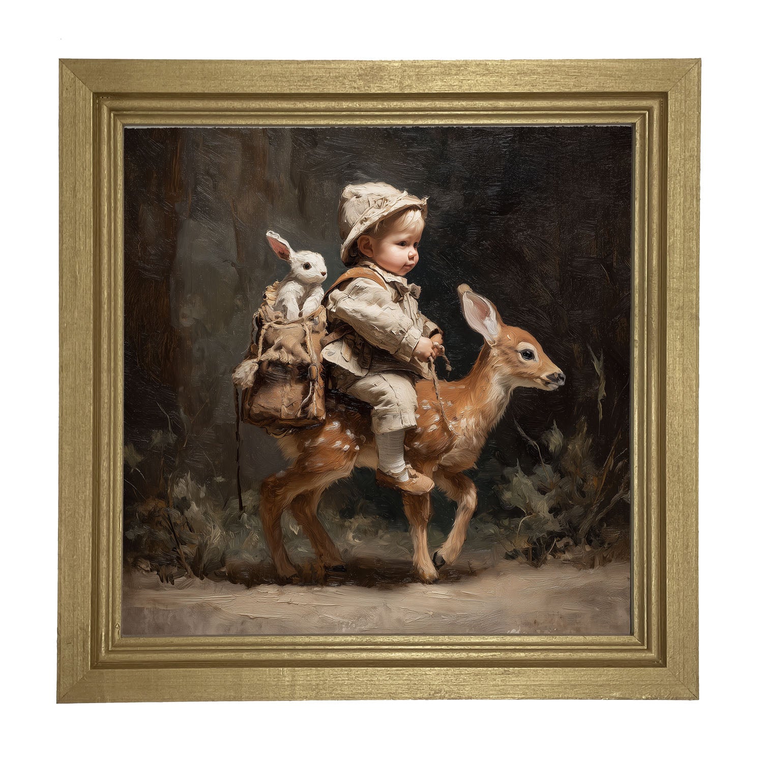 A Boy with his Forest Friends - Framed Art