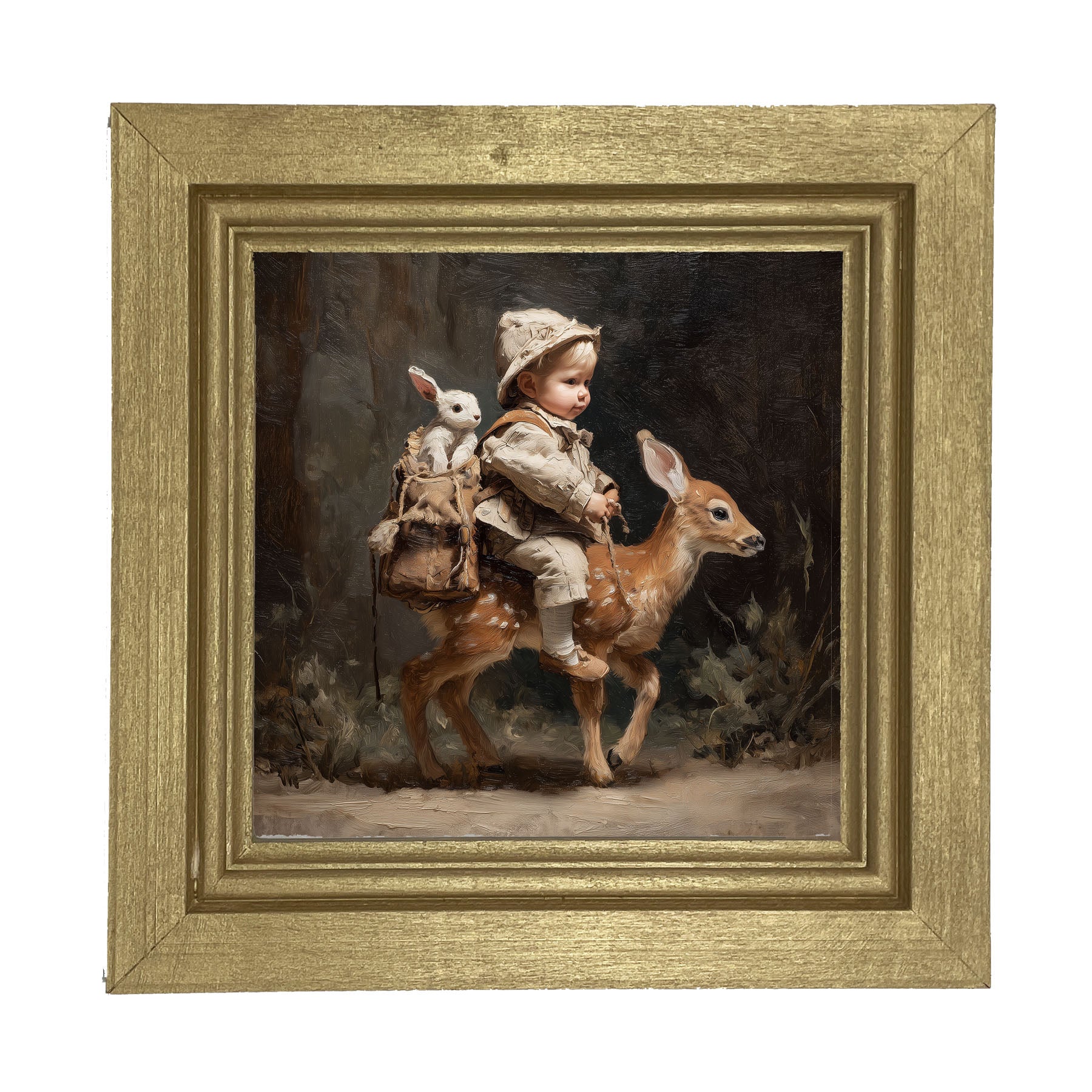 A Boy with his Forest Friends - Framed Art