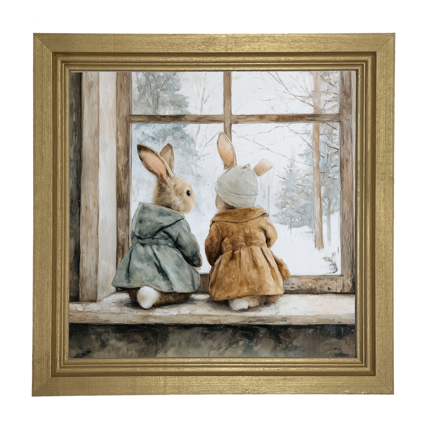 Bunnies Watching a Snowfall - Framed Art