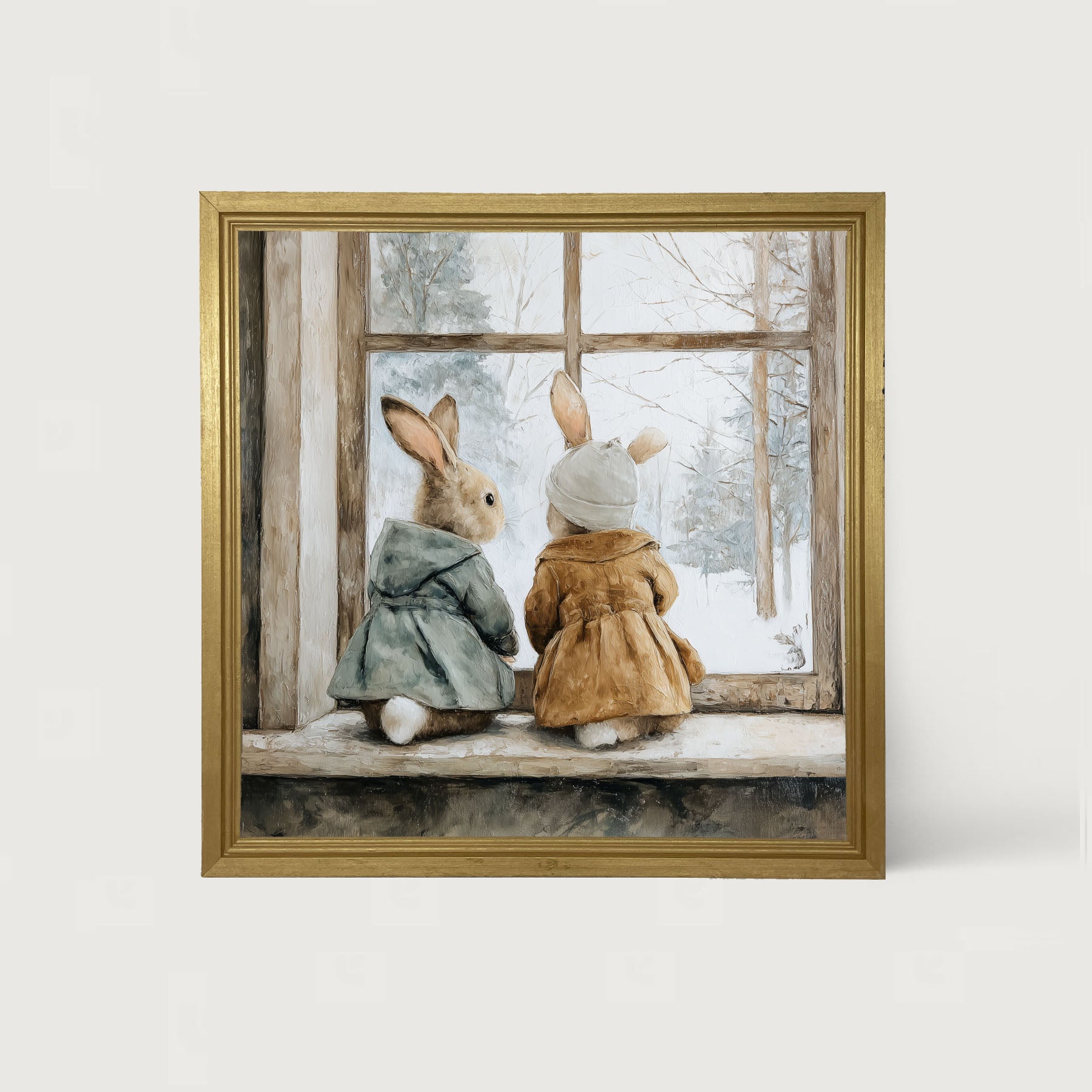 Bunnies Watching a Snowfall