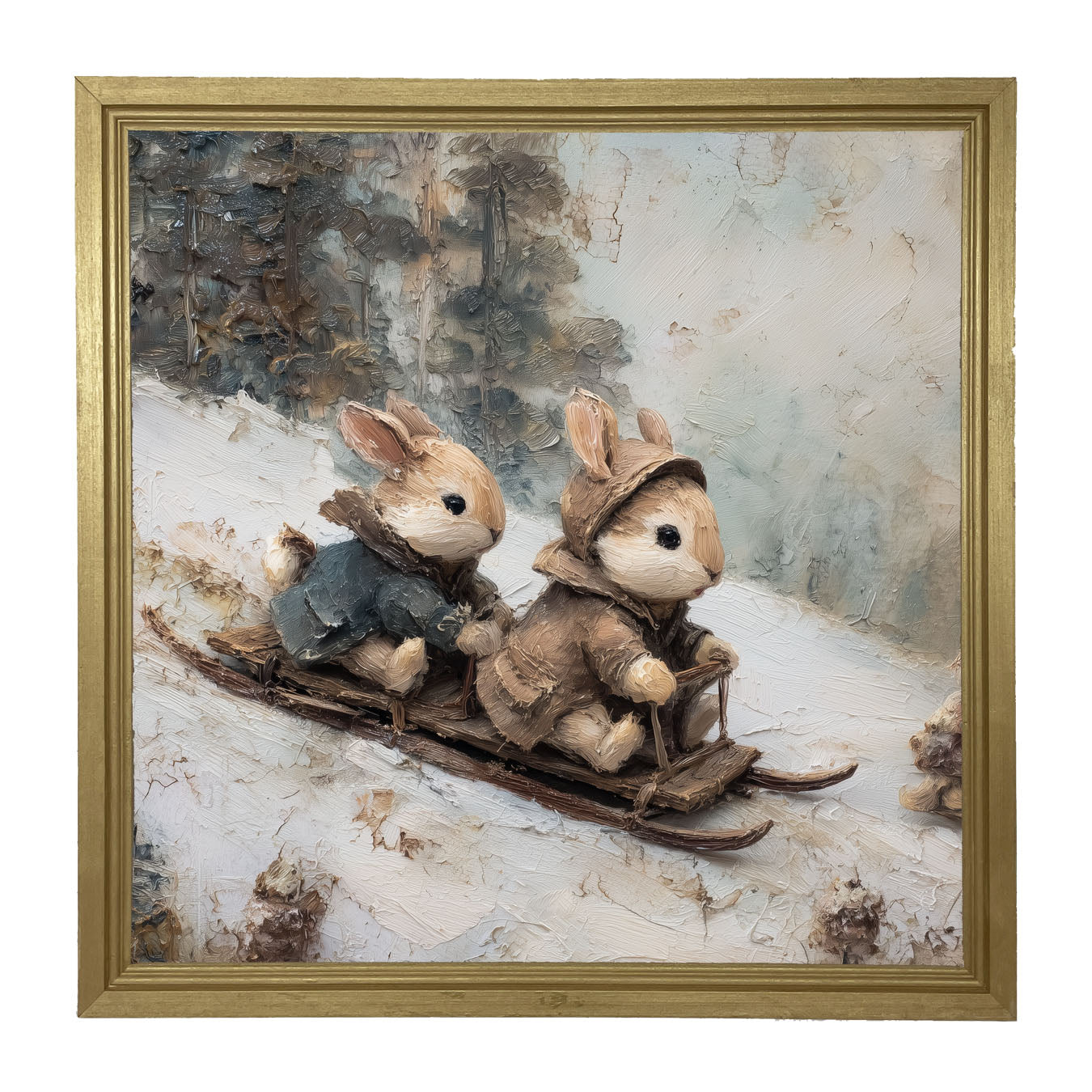 Bunnies Sledding - Framed Art